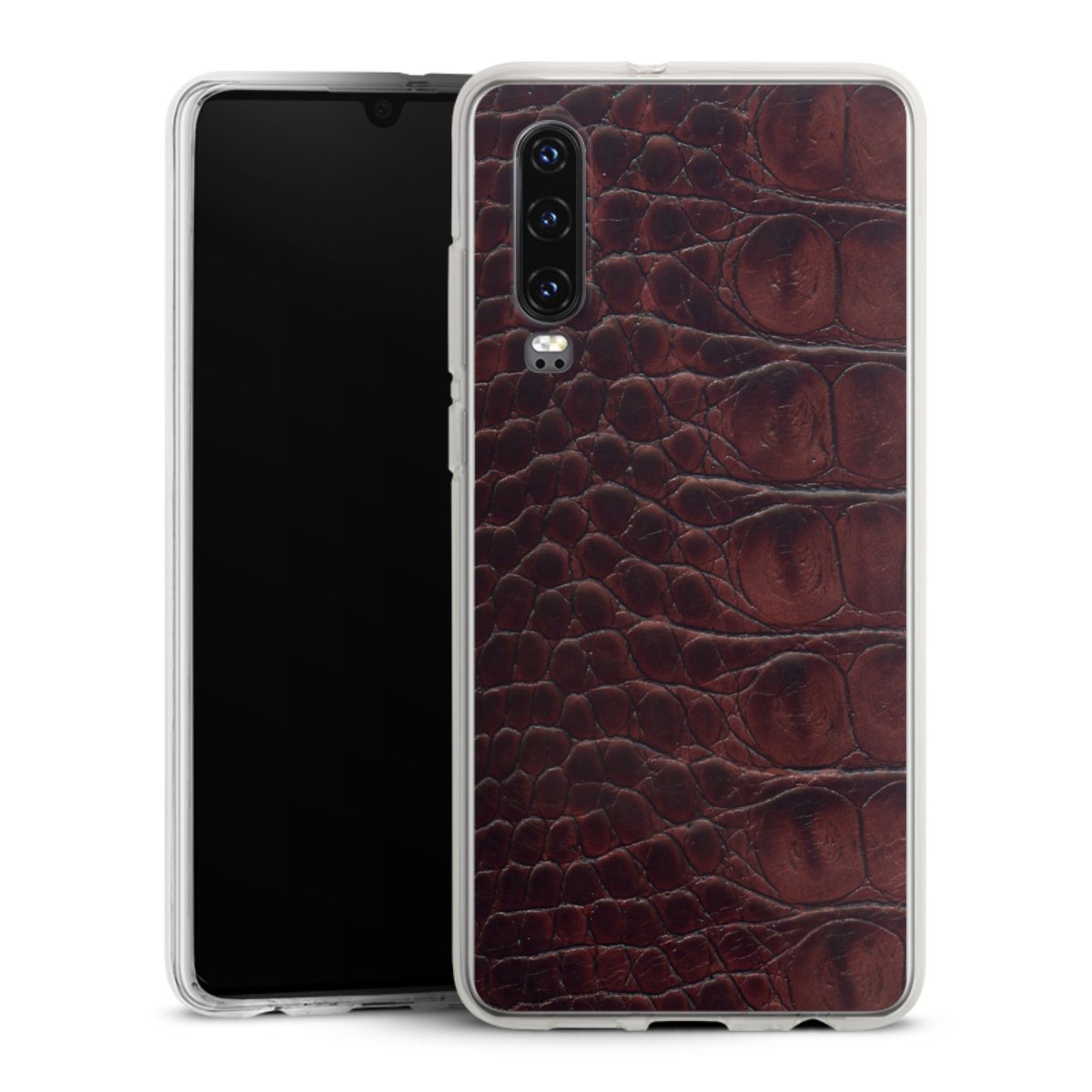 Huawei P30 Handy Silikon Hülle Case transparent Handyhülle Crocodile Animal Print Leather Silikon Case