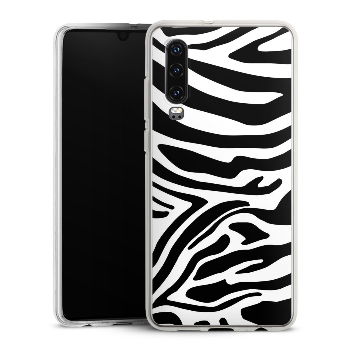 Huawei P30 Handy Silikon Hülle Case transparent Handyhülle Zebra Animal Look Animal Print Silikon Case