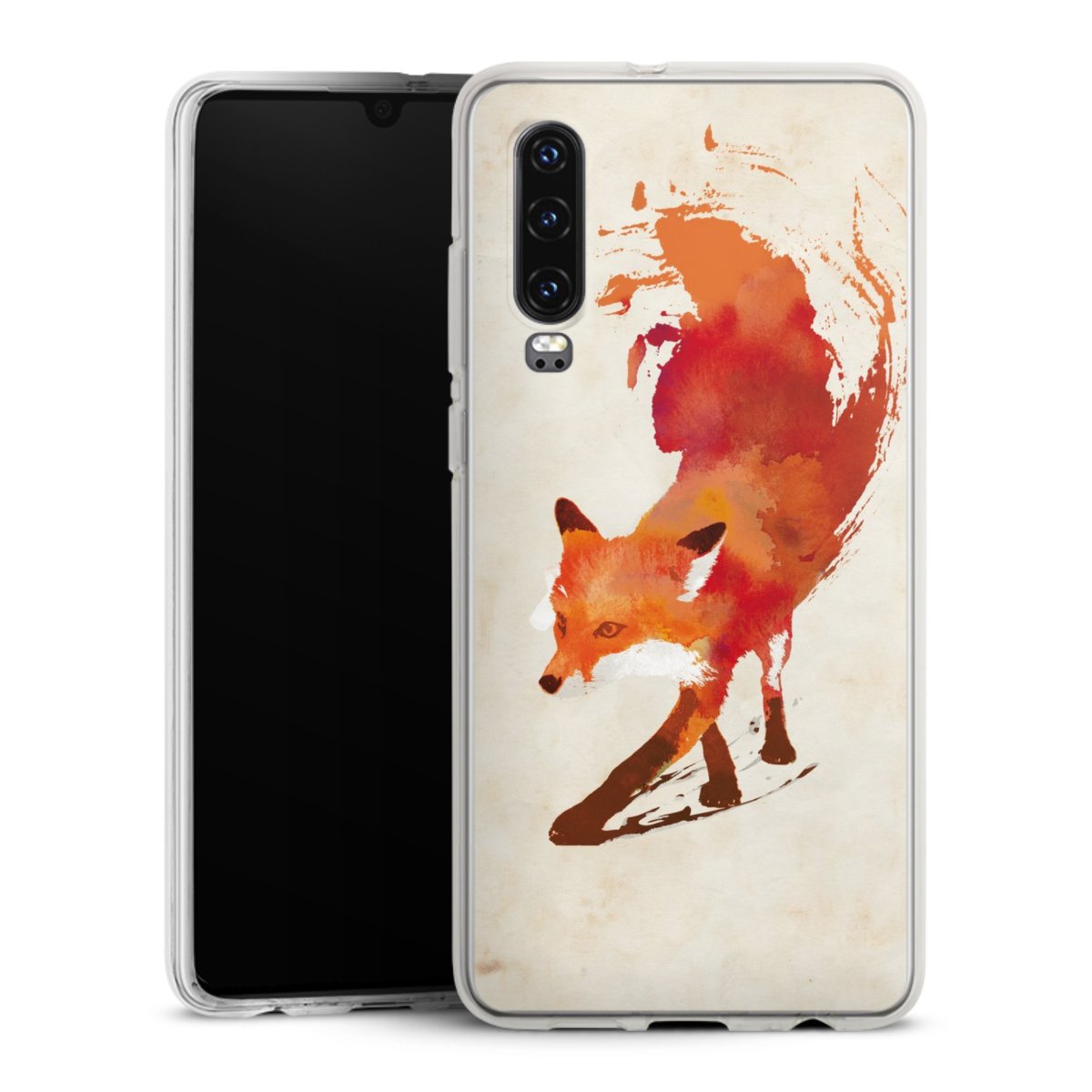 Huawei P30 Handy Silikon Hülle Case transparent Handyhülle Fox Graphic Silikon Case