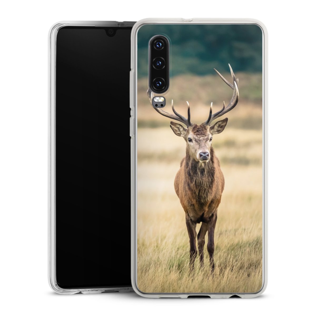 Huawei P30 Handy Silikon Hülle Case transparent Handyhülle Deer Meadow Forrest Silikon Case