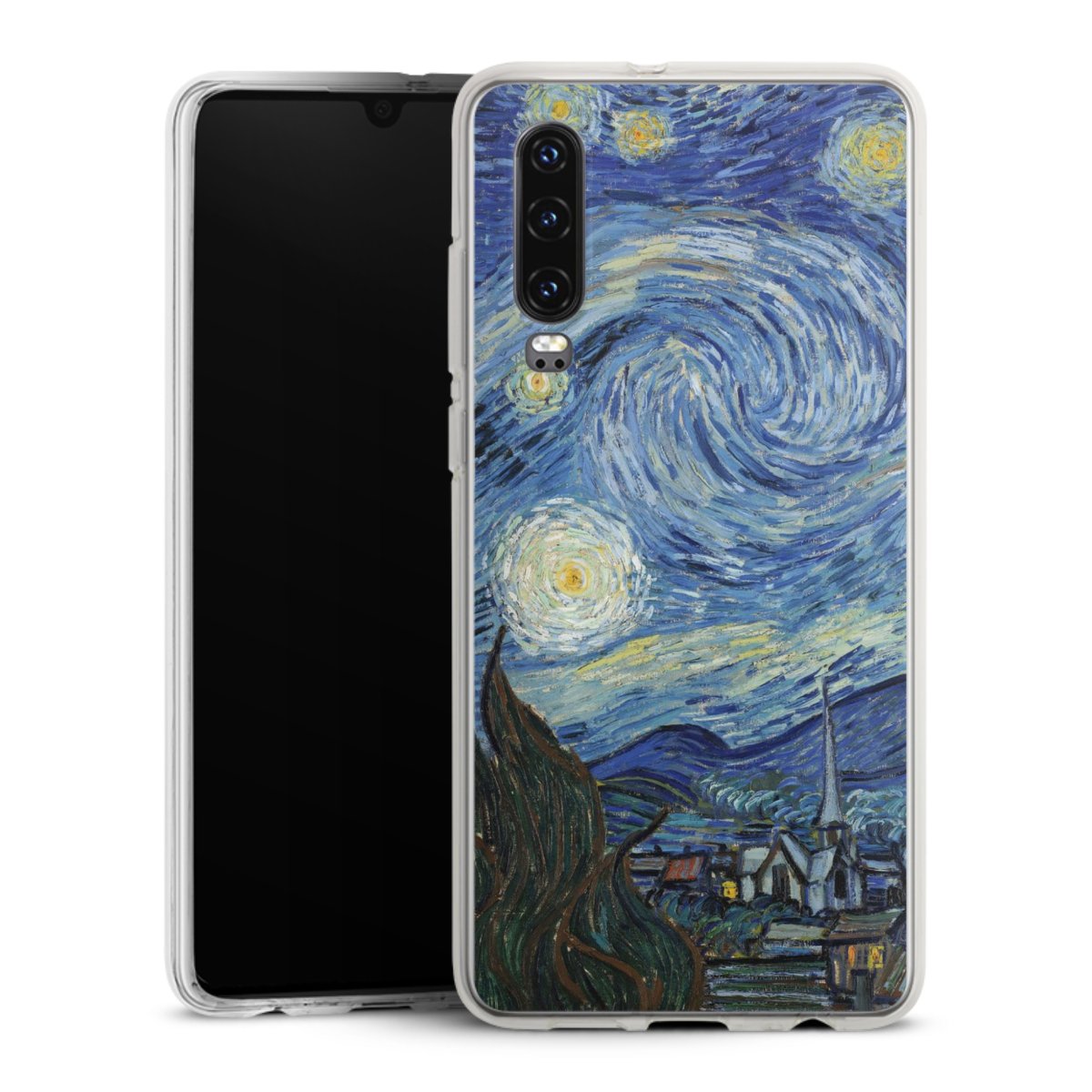 Huawei P30 Handy Silikon Hülle Case transparent Handyhülle The Starry Night Kunst Vincent Van Gogh Silikon Case