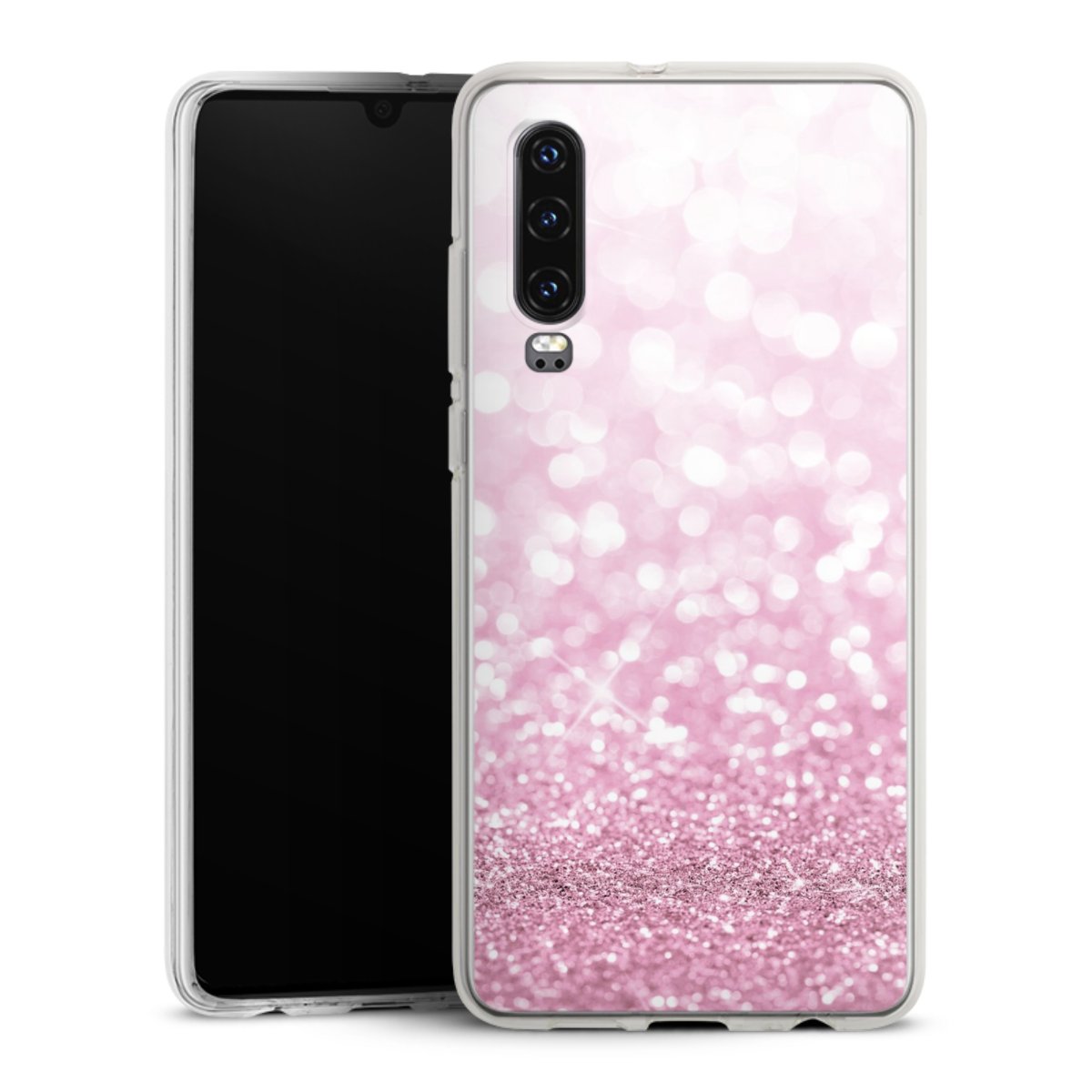 Huawei P30 Handy Silikon Hülle Case transparent Handyhülle Glitzer Pink Shine Silikon Case