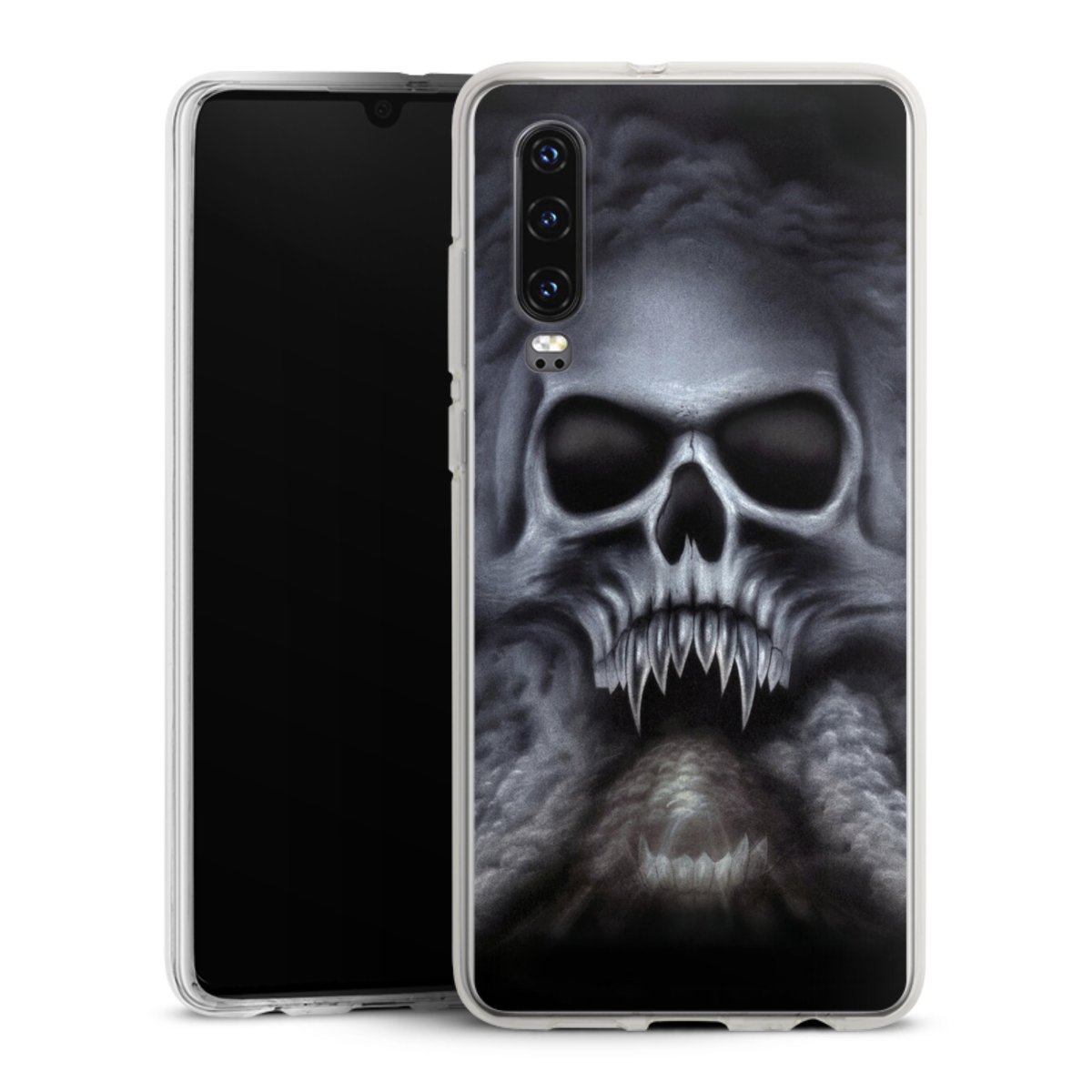 Huawei P30 Handy Silikon Hülle Case transparent Handyhülle Totenkopf Skull Silikon Case