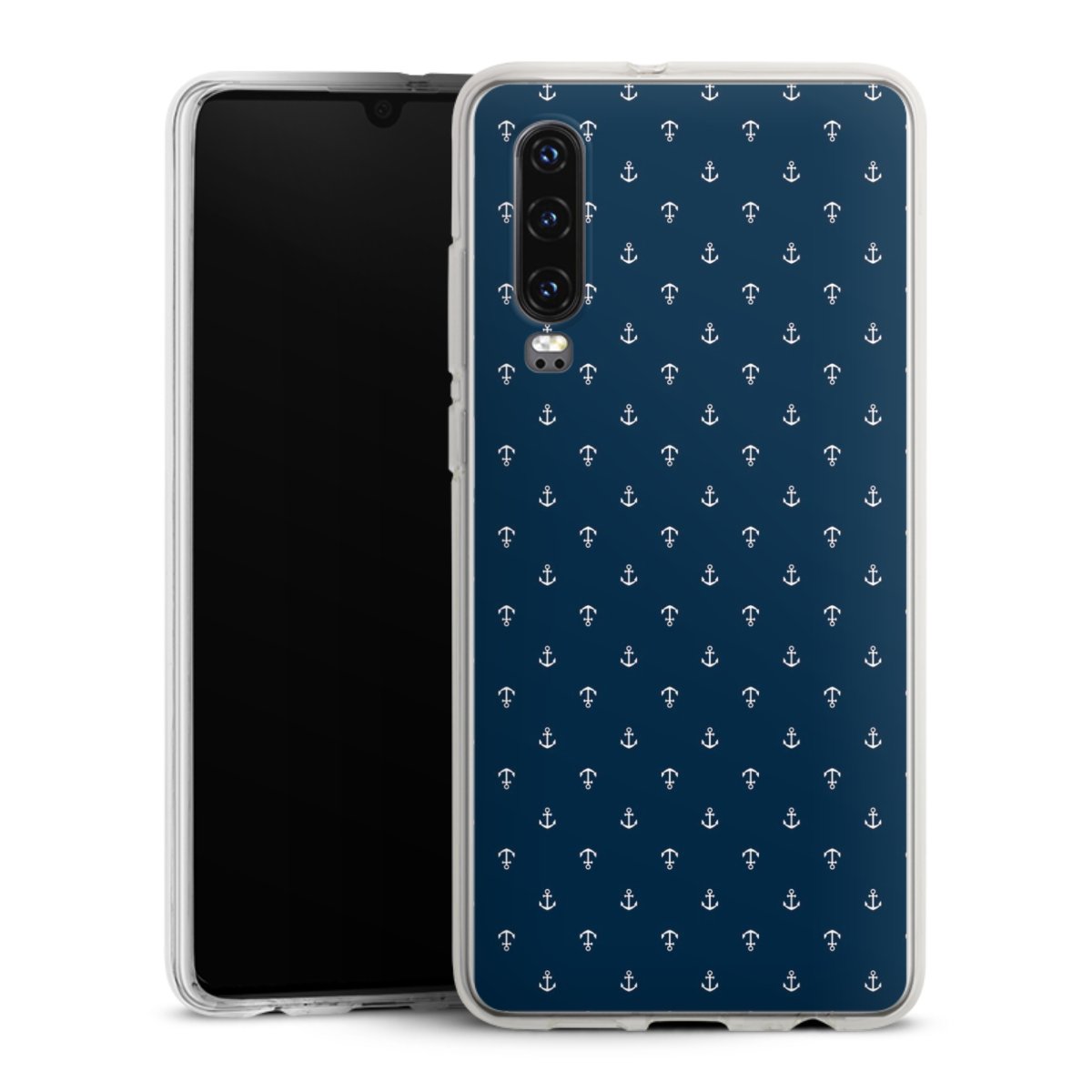 Huawei P30 Handy Silikon Hülle Case transparent Handyhülle Muster Anchor Sail Silikon Case