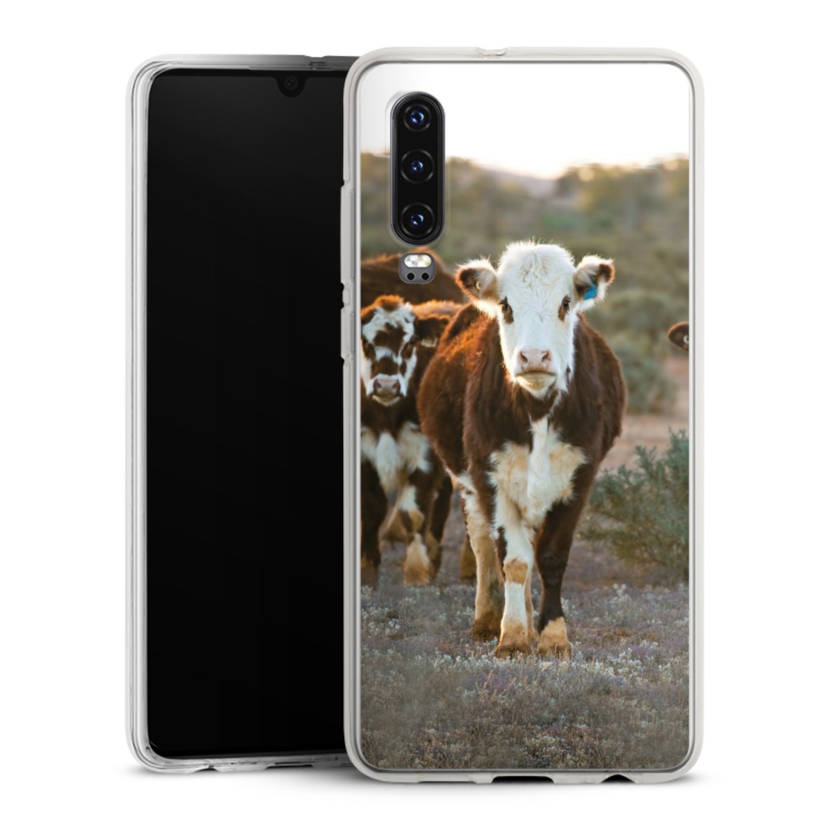 Huawei P30 Handy Silikon Hülle Case transparent Handyhülle Cow Farmer Calf Silikon Case