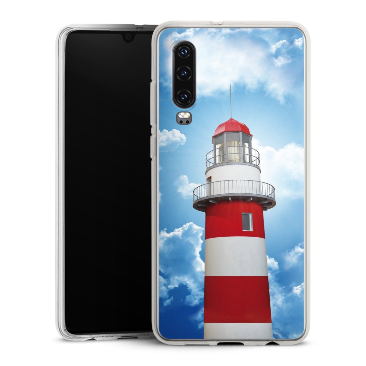 Huawei P30 Handy Silikon Hülle Case transparent Handyhülle Lighthouse Sky Cloud Silikon Case