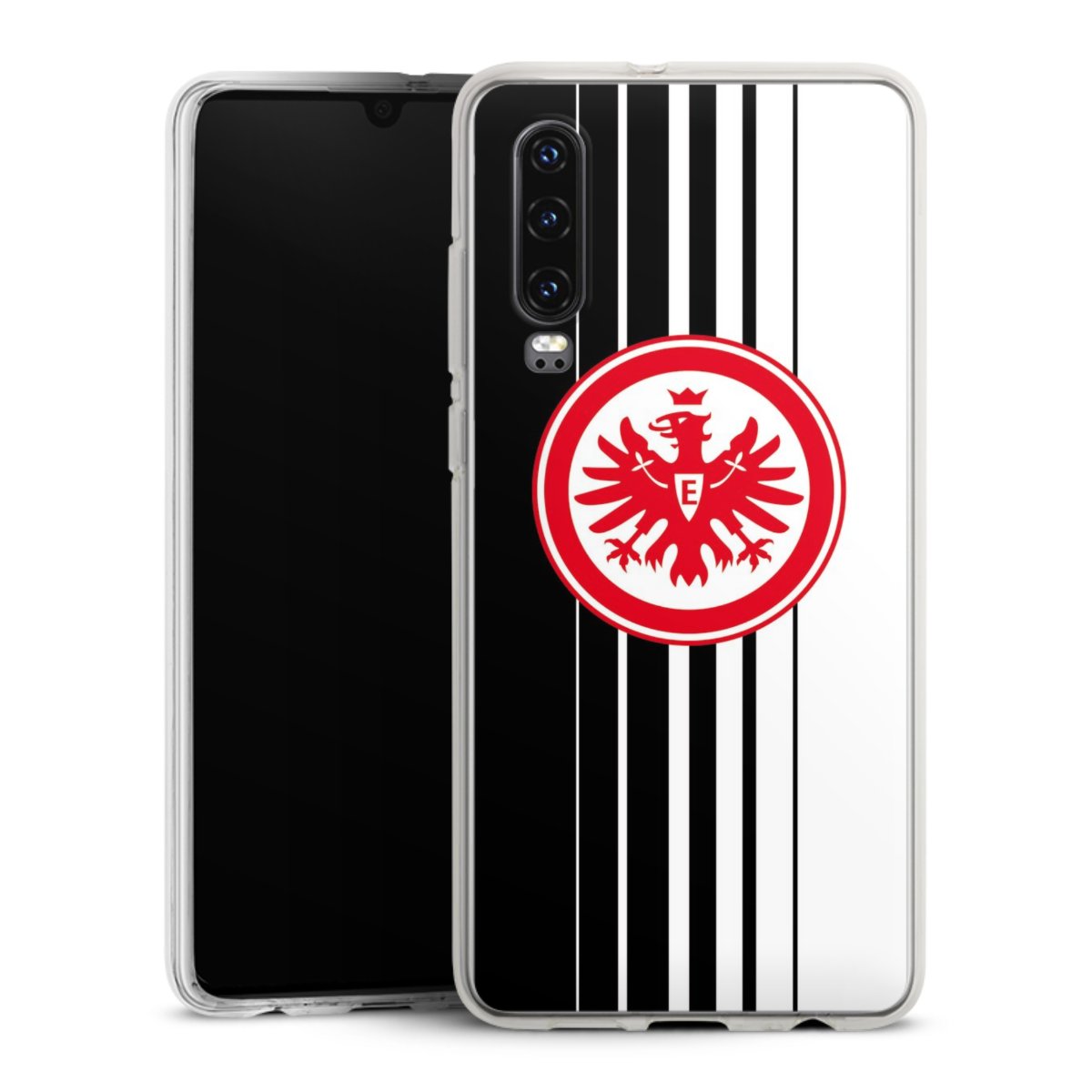 Huawei P30 Handy Silikon Hülle Case transparent Handyhülle Stripes Eintracht Frankfurt Official Licensed Product Silikon Case