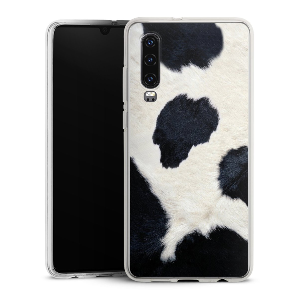 Huawei P30 Handy Silikon Hülle Case transparent Handyhülle Animal Look Animal Print Cow Skin Silikon Case