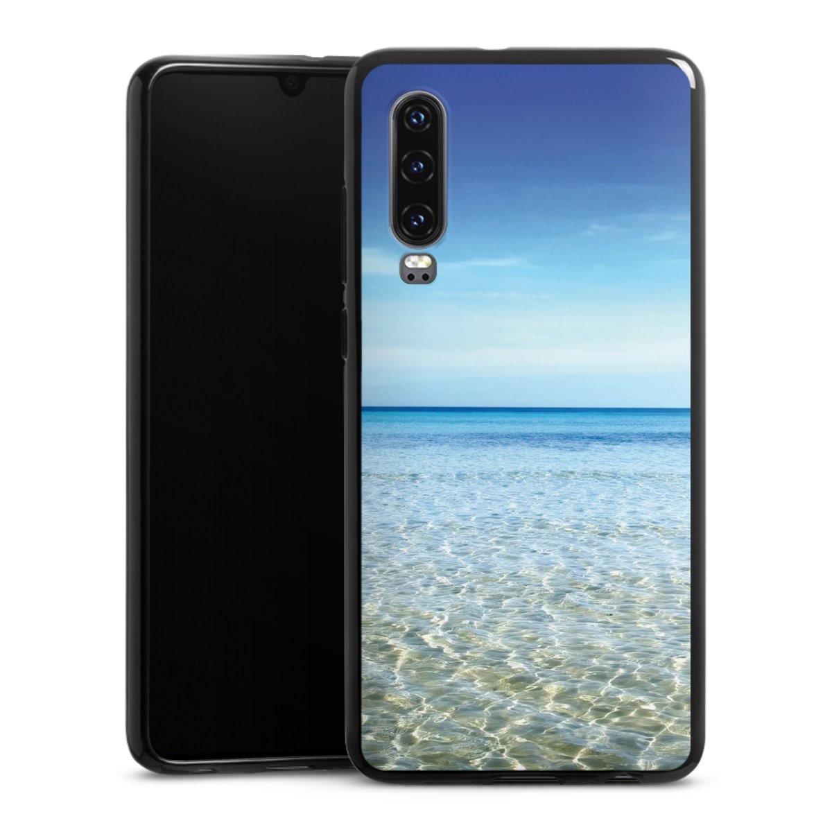 Huawei P30 Handy Silikon Hülle Case schwarz Handyhülle Urlaub Sky Ocean