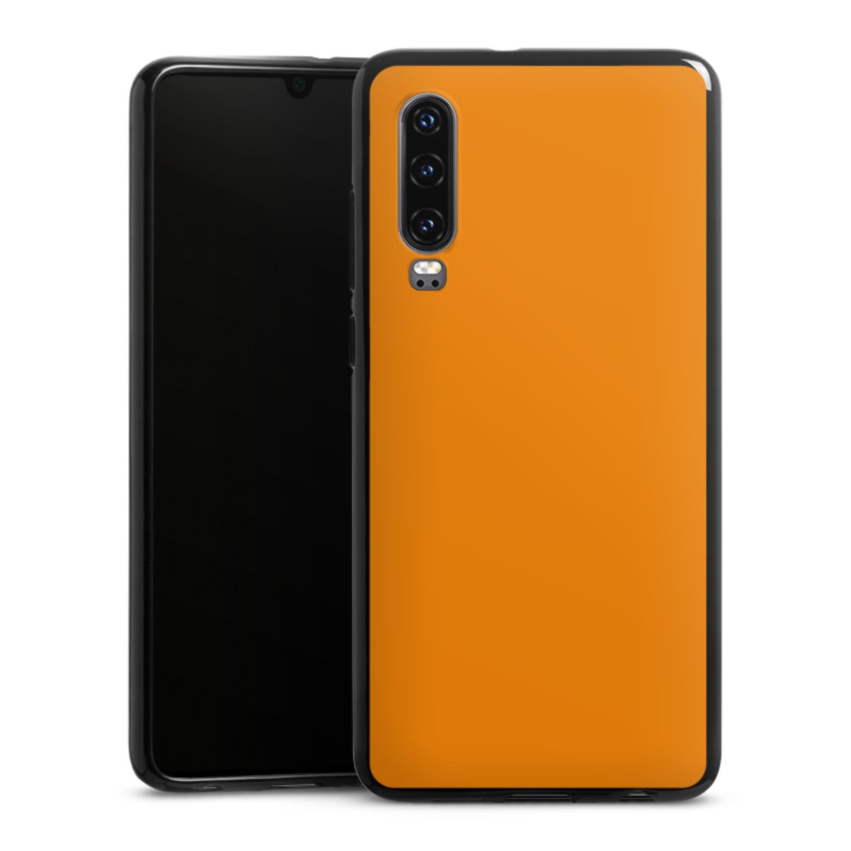 Huawei P30 Handy Silikon Hülle Case schwarz Handyhülle Unicoloured Colour Orange