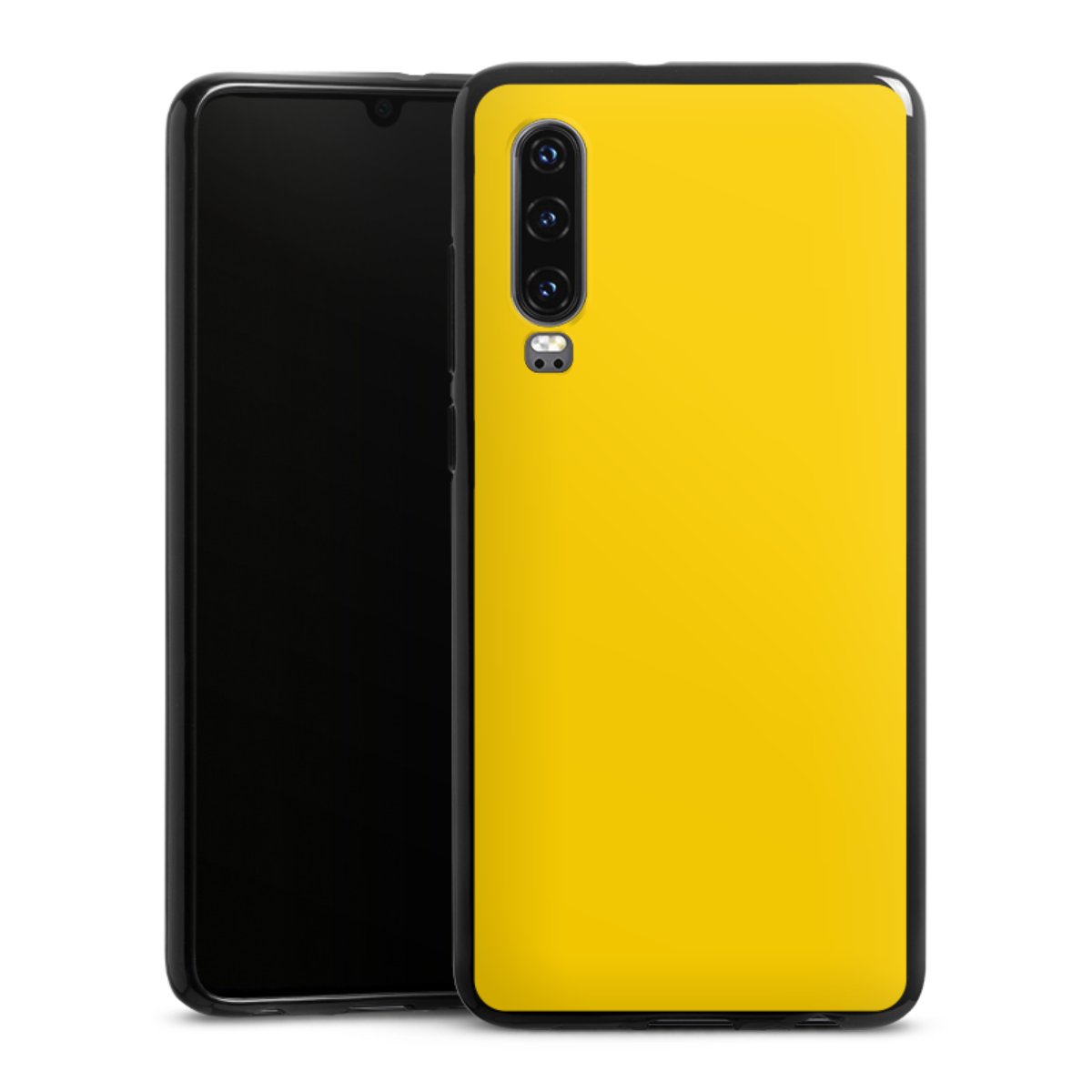 Huawei P30 Handy Silikon Hülle Case schwarz Handyhülle Yellow Unicoloured Colour