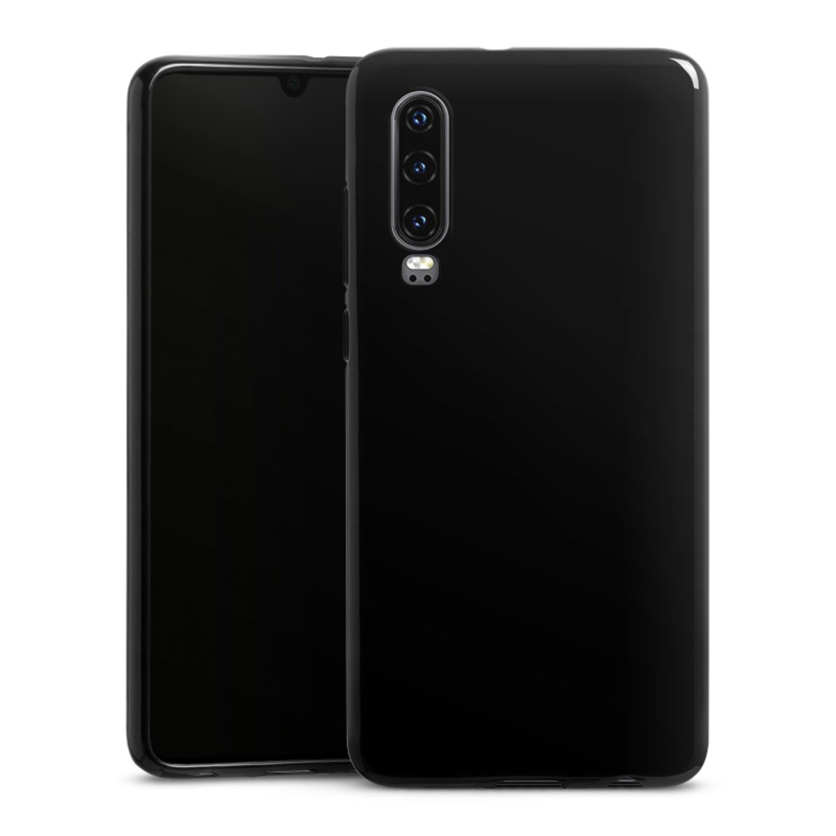 Huawei P30 Handy Silikon Hülle Case schwarz Handyhülle Black Colour Unicoloured