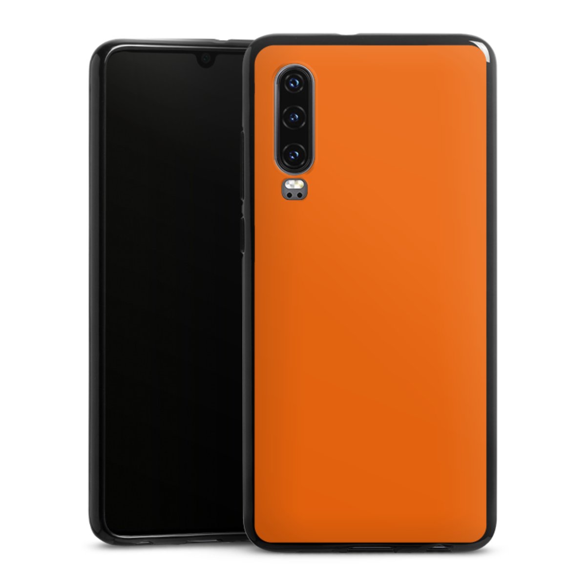 Huawei P30 Handy Silikon Hülle Case schwarz Handyhülle Orange Colour Unicoloured