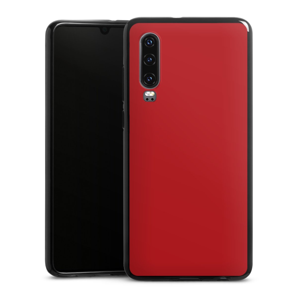 Huawei P30 Handy Silikon Hülle Case schwarz Handyhülle Colour Unicoloured Red