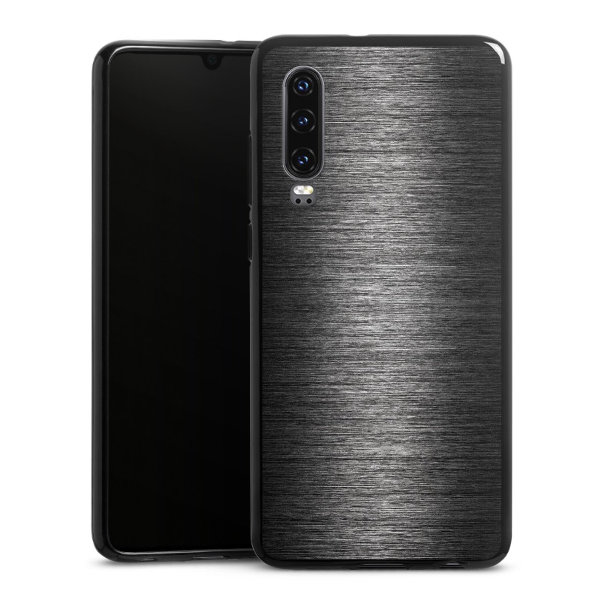 Huawei P30 Handy Silikon Hülle Case schwarz Handyhülle Metallic Look Anthracite Metal