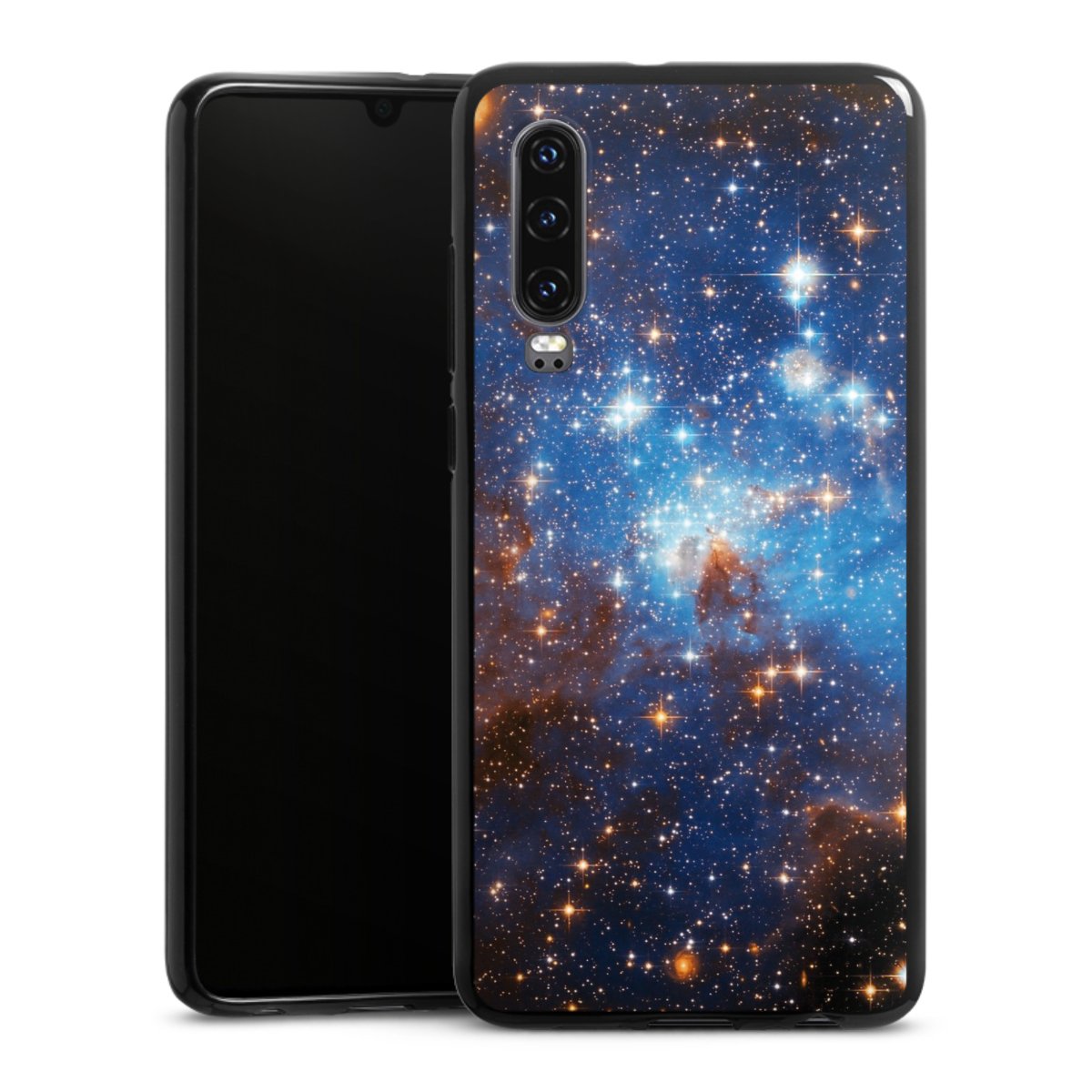 Huawei P30 Handy Silikon Hülle Case schwarz Handyhülle Star Weltall Galaxy