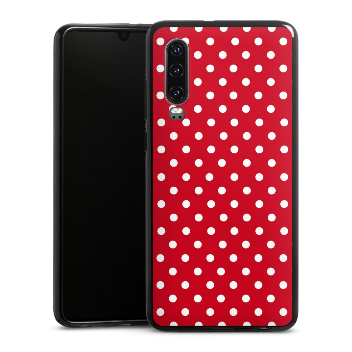 Huawei P30 Handy Silikon Hülle Case schwarz Handyhülle Points Polka Dots Retro