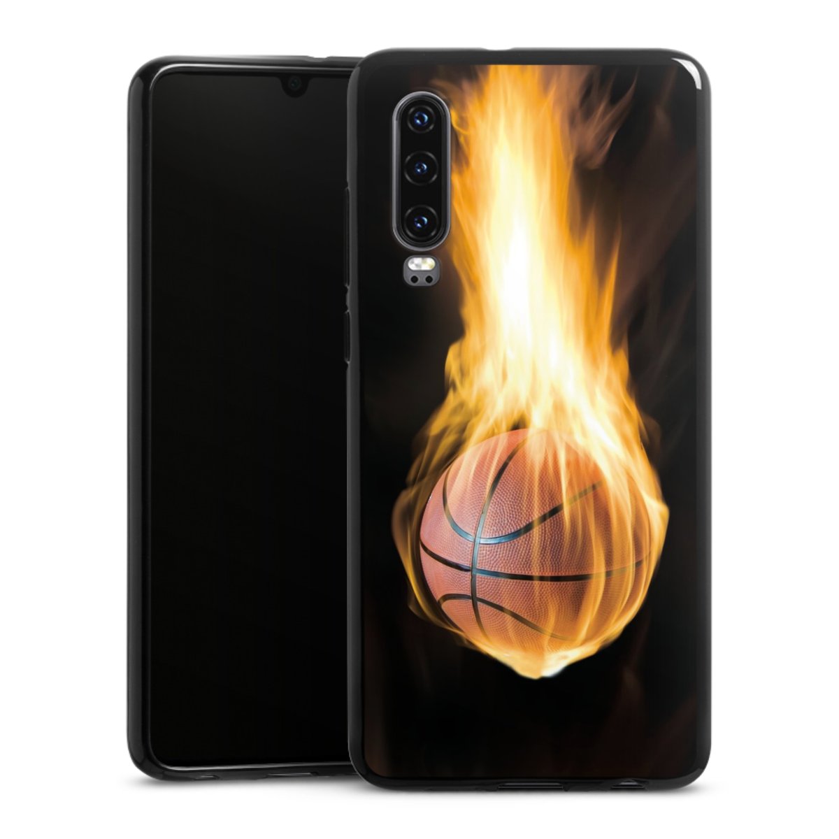 Huawei P30 Handy Silikon Hülle Case schwarz Handyhülle Basketball Sports Fire