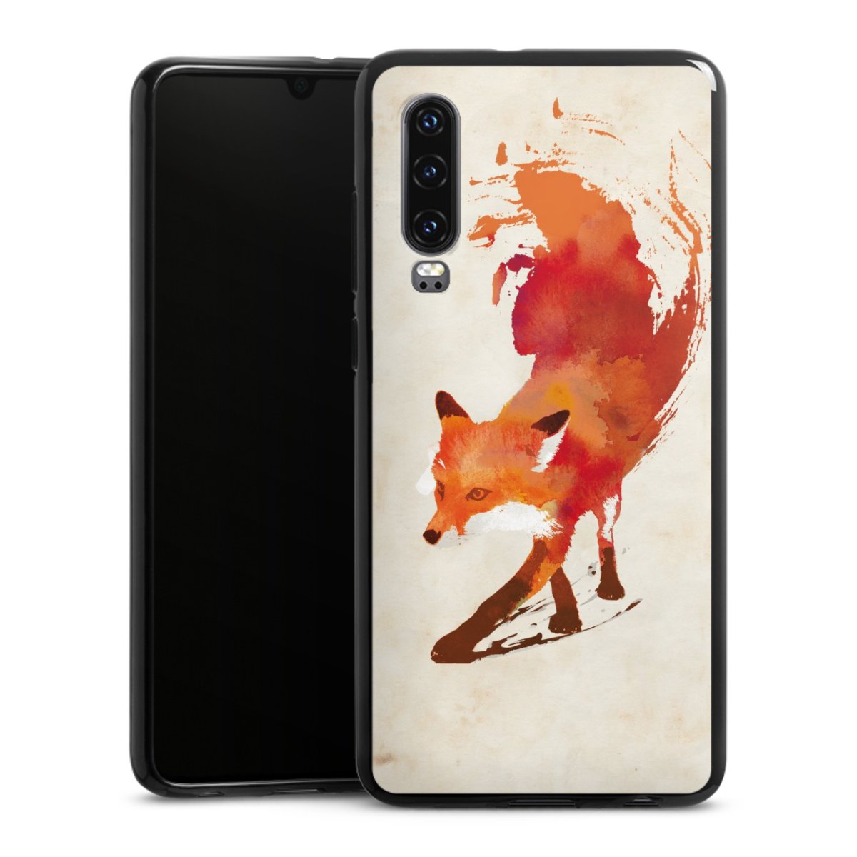 Huawei P30 Handy Silikon Hülle Case schwarz Handyhülle Fox Graphic