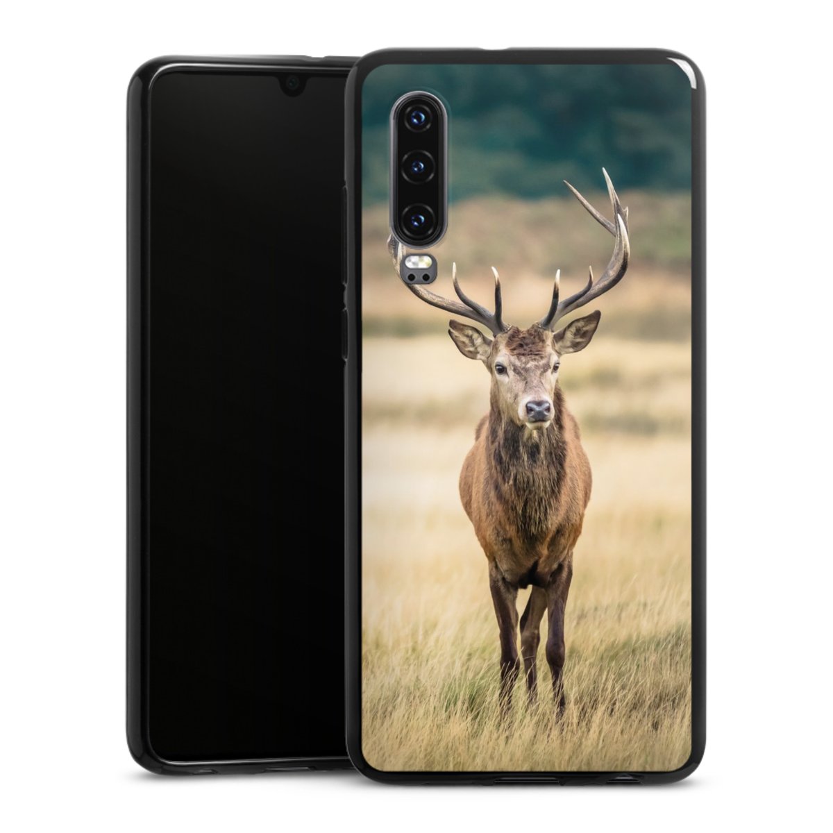 Huawei P30 Handy Silikon Hülle Case schwarz Handyhülle Deer Meadow Forrest