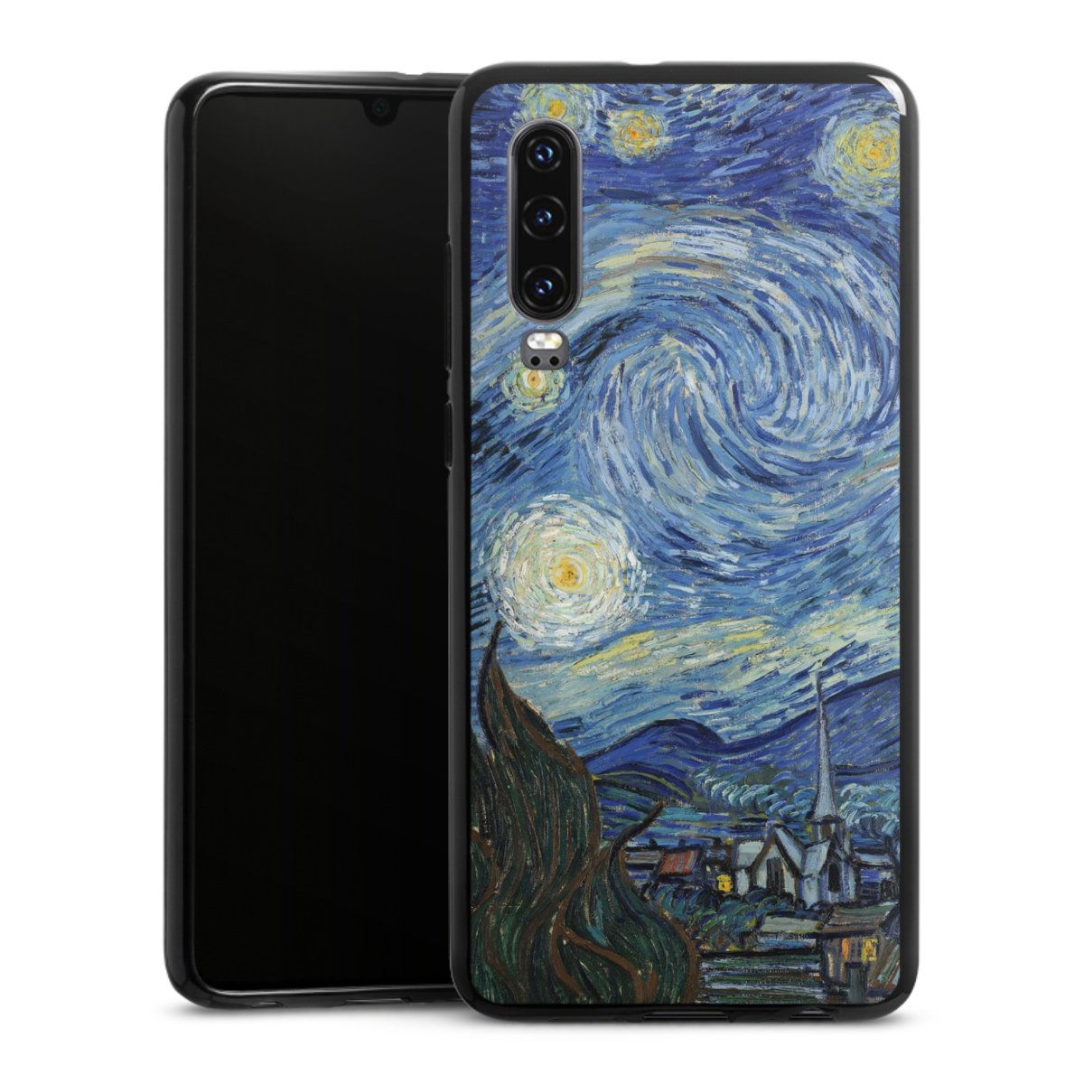 Huawei P30 Handy Silikon Hülle Case schwarz Handyhülle The Starry Night Kunst Vincent Van Gogh