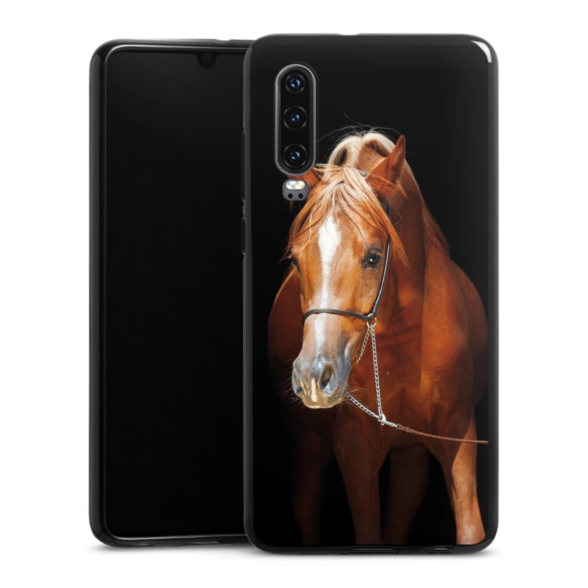 Huawei P30 Handy Silikon Hülle Case schwarz Handyhülle Mare Horse Hobby