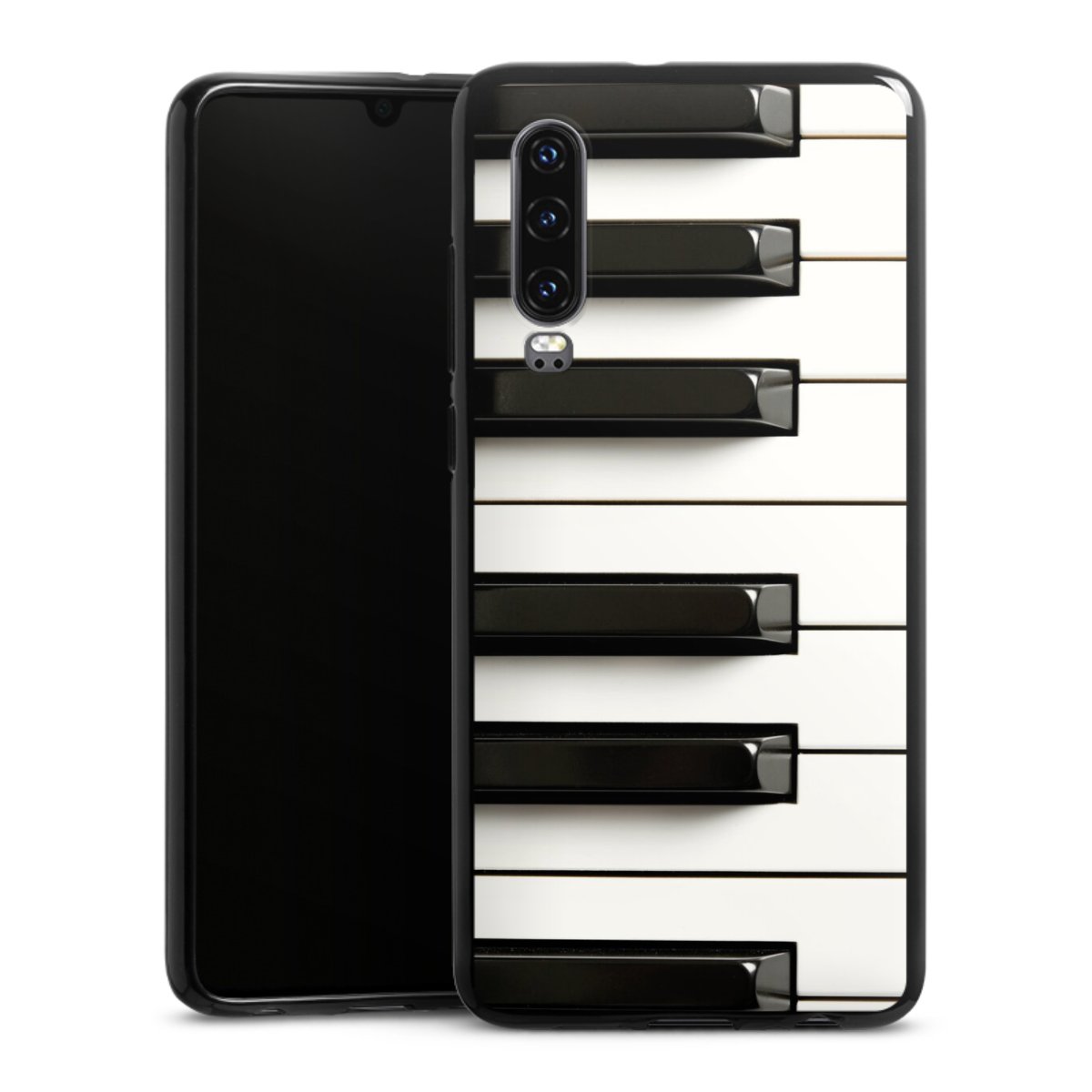 Huawei P30 Handy Silikon Hülle Case schwarz Handyhülle Klavier Piano Music