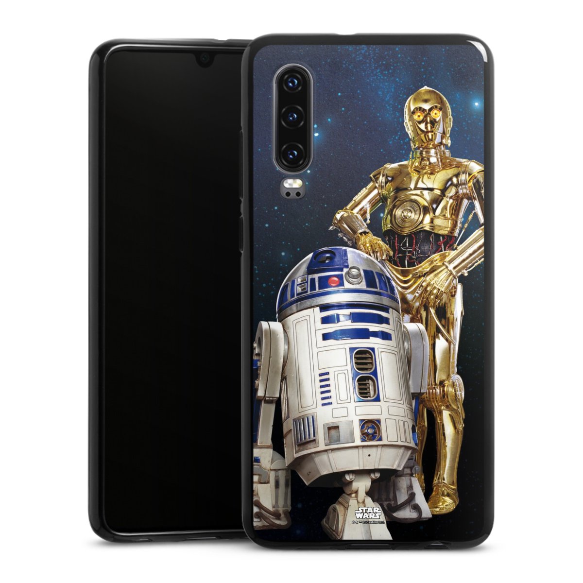 Huawei P30 Handy Silikon Hülle Case schwarz Handyhülle Weltall Star Wars R2d2