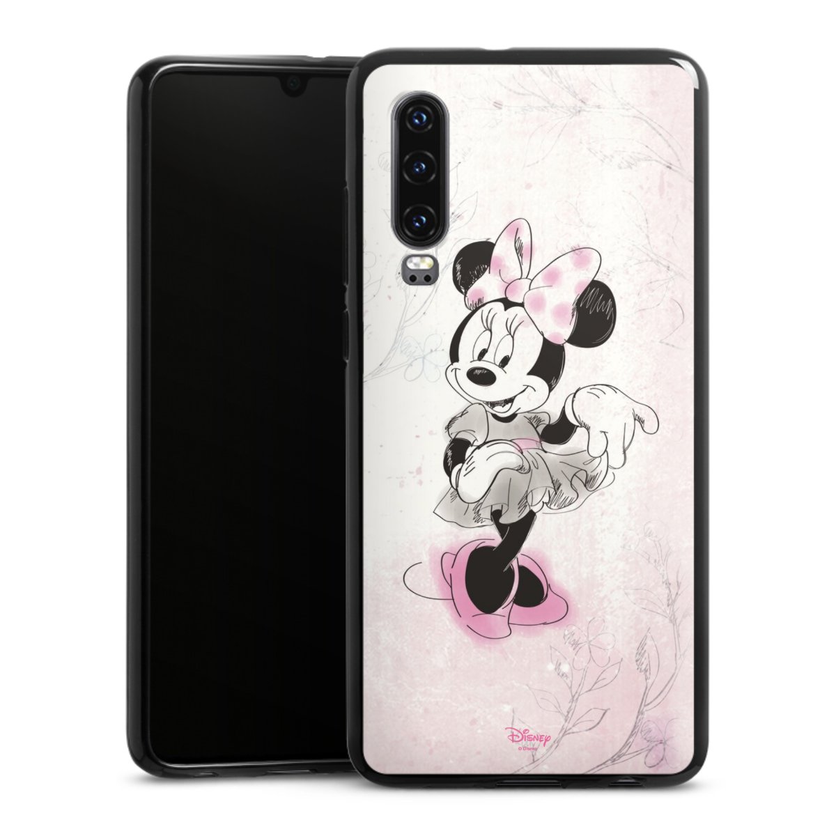 Huawei P30 Handy Silikon Hülle Case schwarz Handyhülle Disney Minnie Mouse Vintage