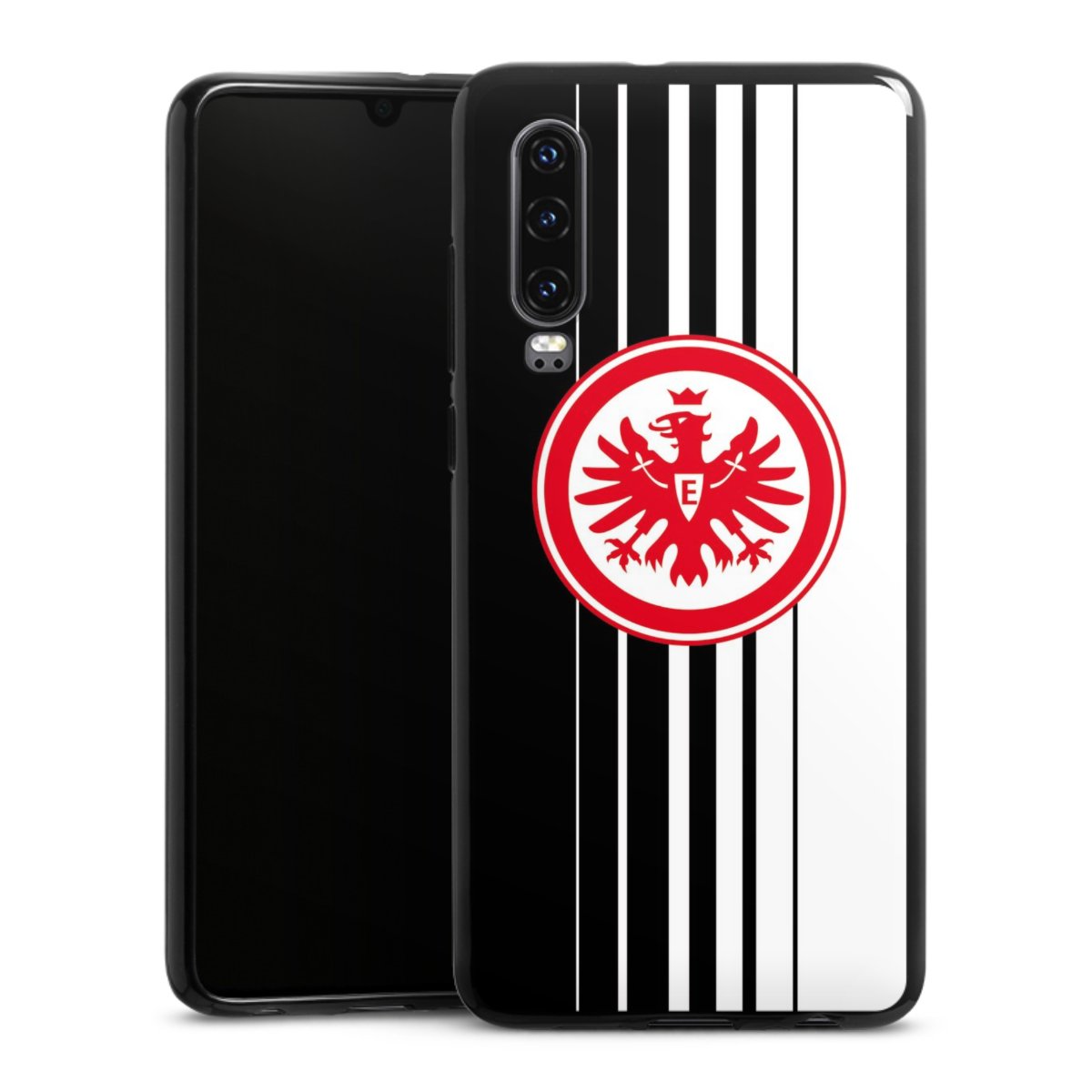 Huawei P30 Handy Silikon Hülle Case schwarz Handyhülle Stripes Eintracht Frankfurt Official Licensed Product