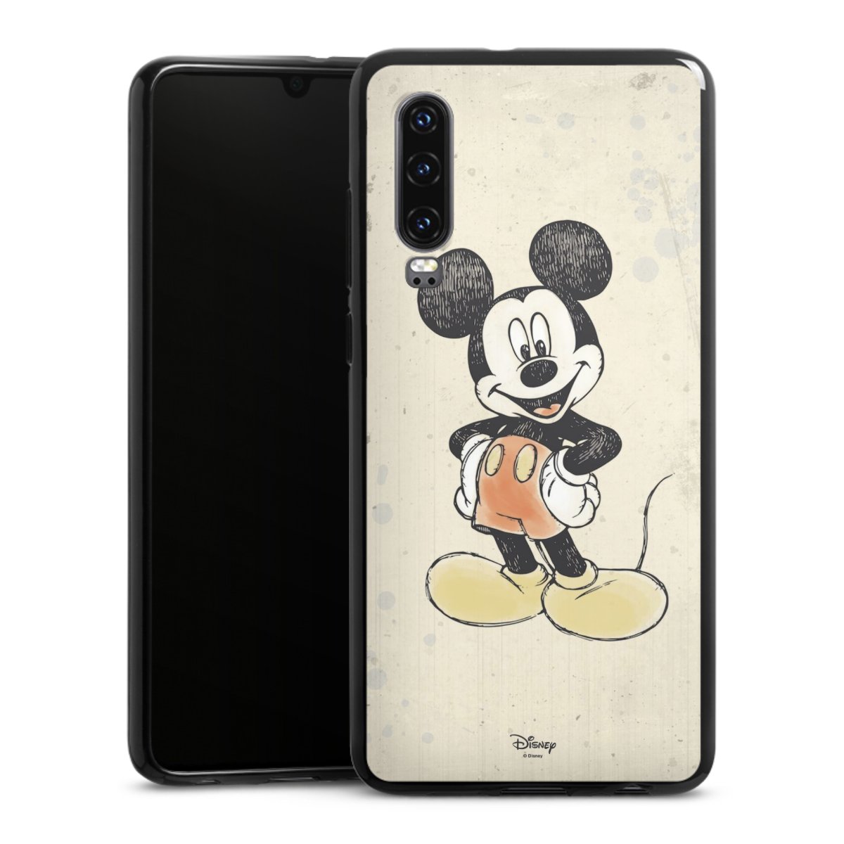 Huawei P30 Handy Silikon Hülle Case schwarz Handyhülle Water Colour Mickey & Minnie Mouse Official Licensed Product