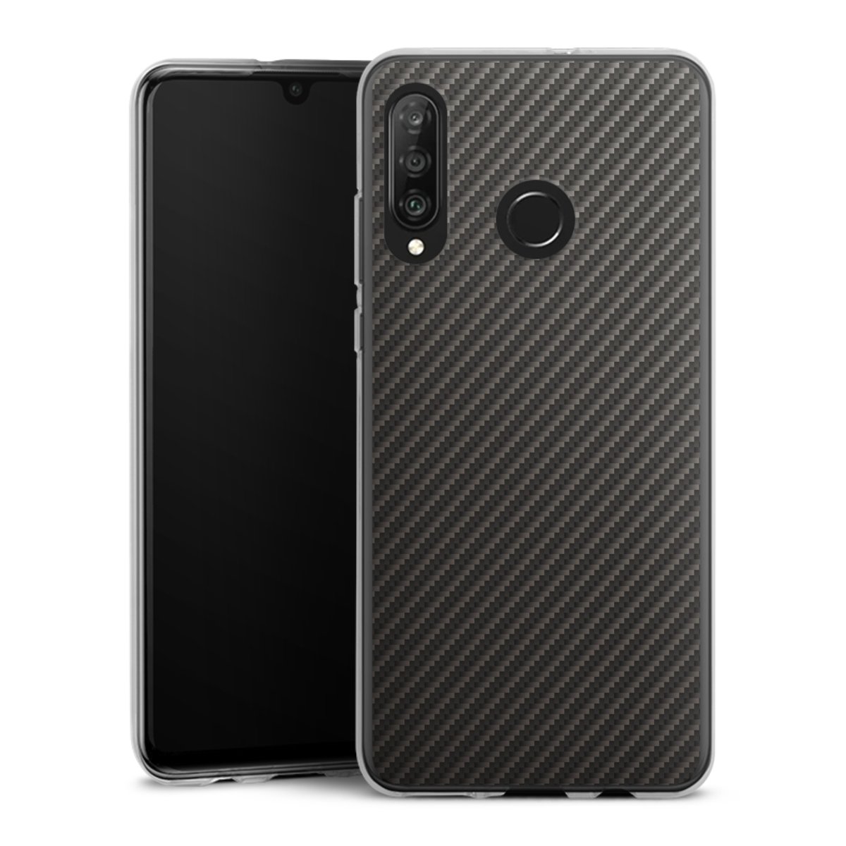 Huawei P30 Lite Handy Silikon Hülle Case transparent Handyhülle Metallic Look Carbon Muster Silikon Case