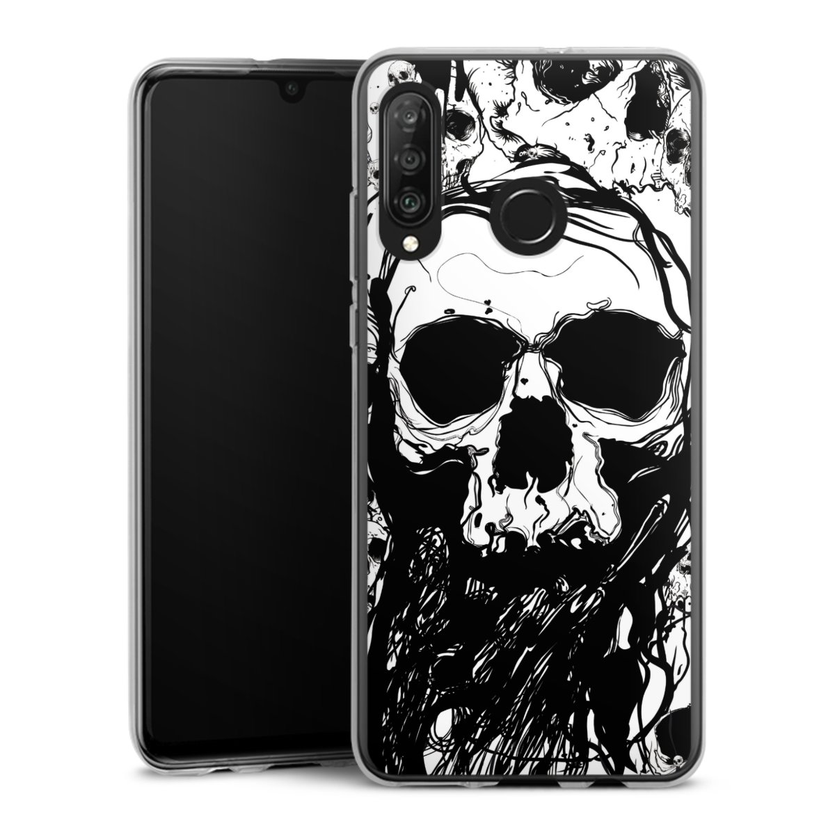 Huawei P30 Lite Handy Silikon Hülle Case transparent Handyhülle Totenkopf Halloween Silikon Case