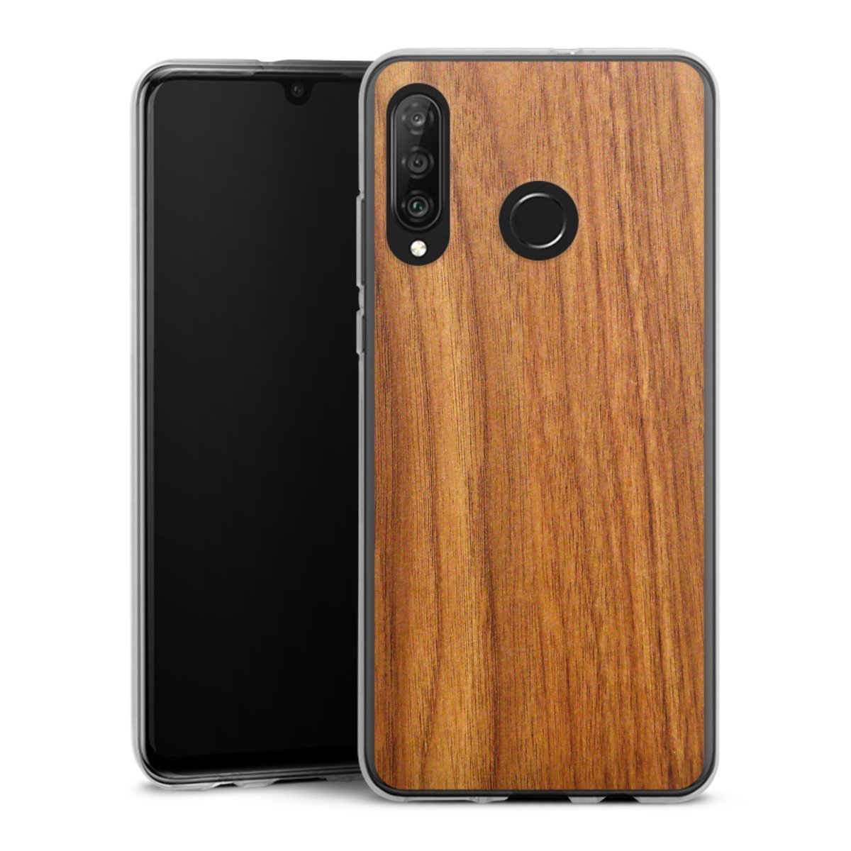 Huawei P30 Lite Handy Silikon Hülle Case transparent Handyhülle Wood Larch Wooden Look Silikon Case