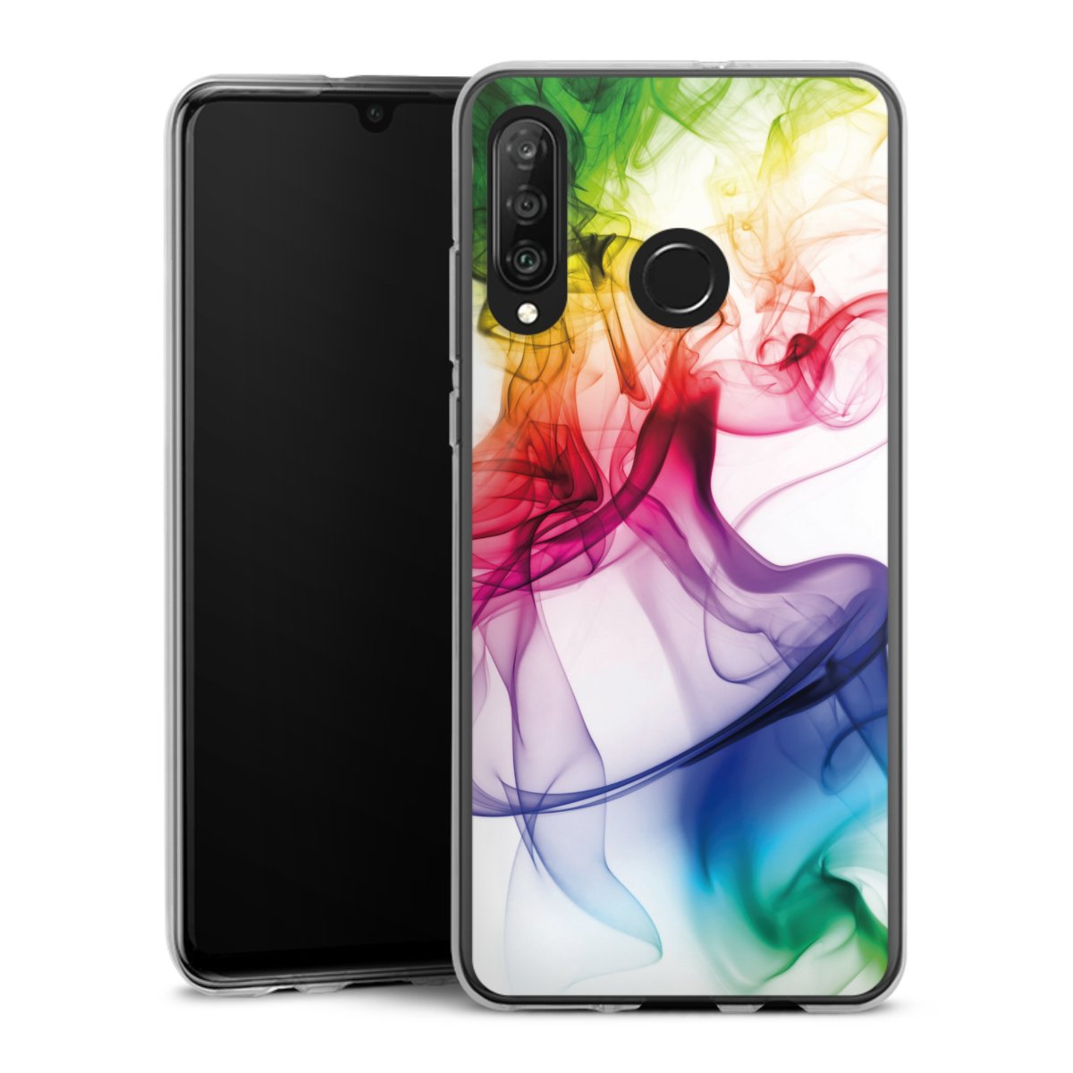 Huawei P30 Lite Handy Silikon Hülle Case transparent Handyhülle Water Colour Rainbow Silikon Case