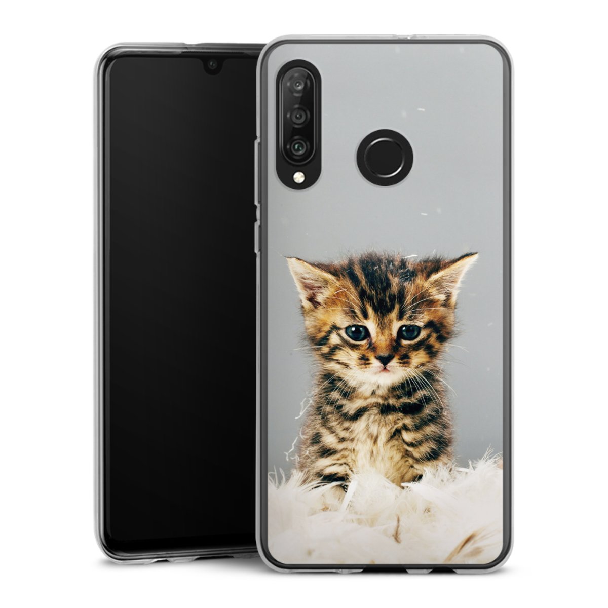 Huawei P30 Lite Handy Silikon Hülle Case transparent Handyhülle Cat Feather Pet Silikon Case