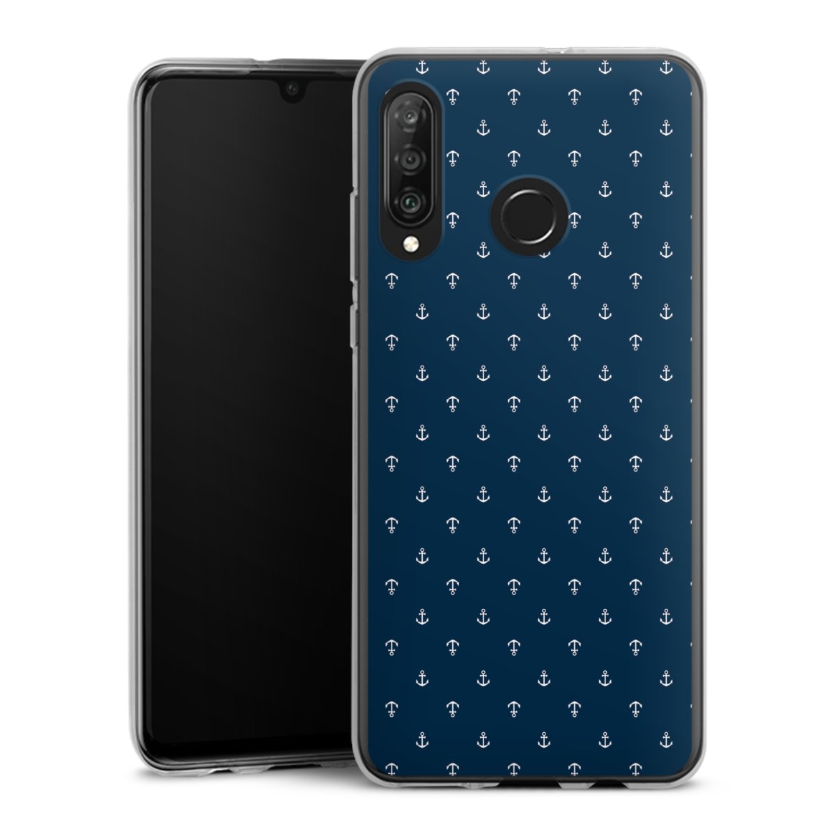 Huawei P30 Lite Handy Silikon Hülle Case transparent Handyhülle Muster Anchor Sail Silikon Case