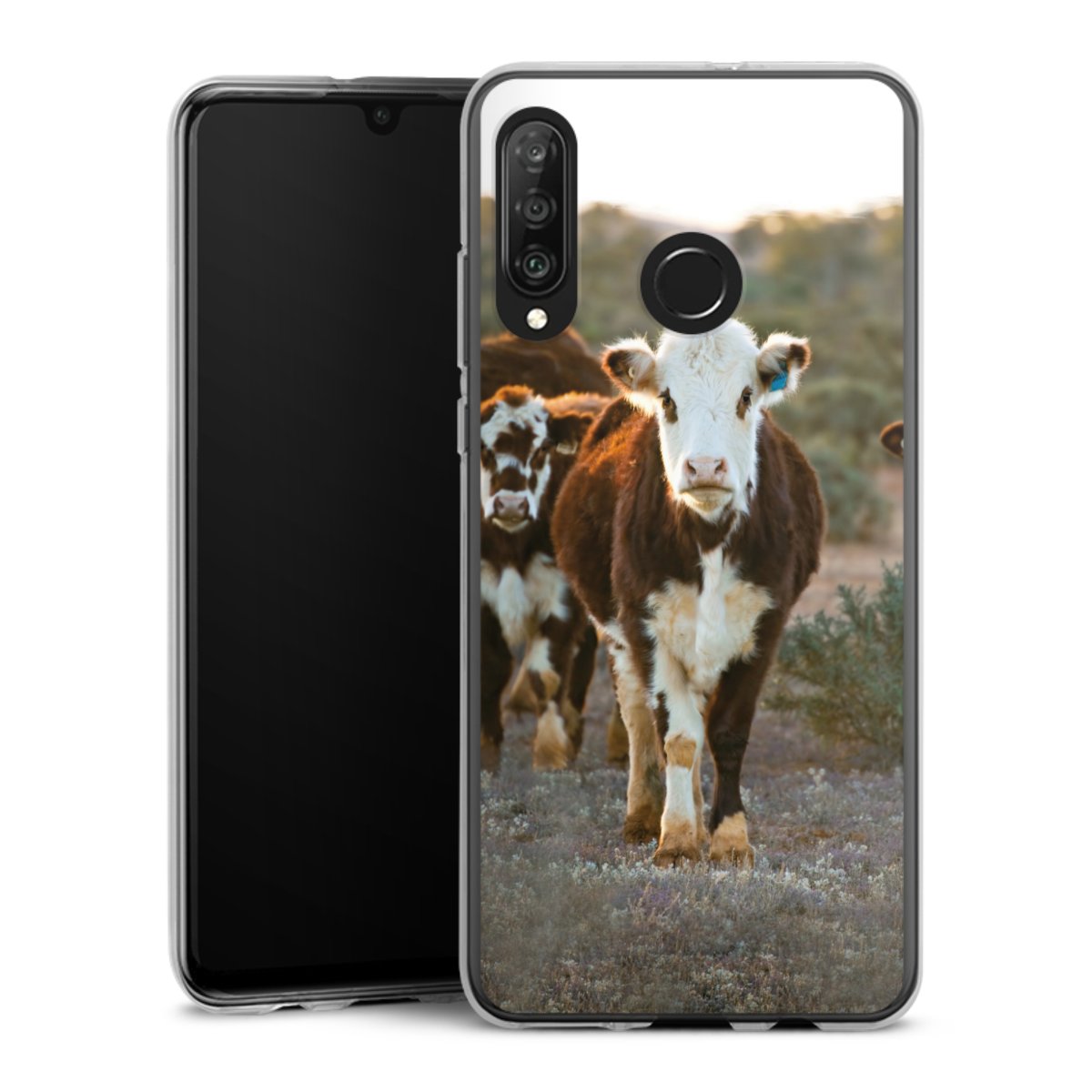 Huawei P30 Lite Handy Silikon Hülle Case transparent Handyhülle Cow Farmer Calf Silikon Case