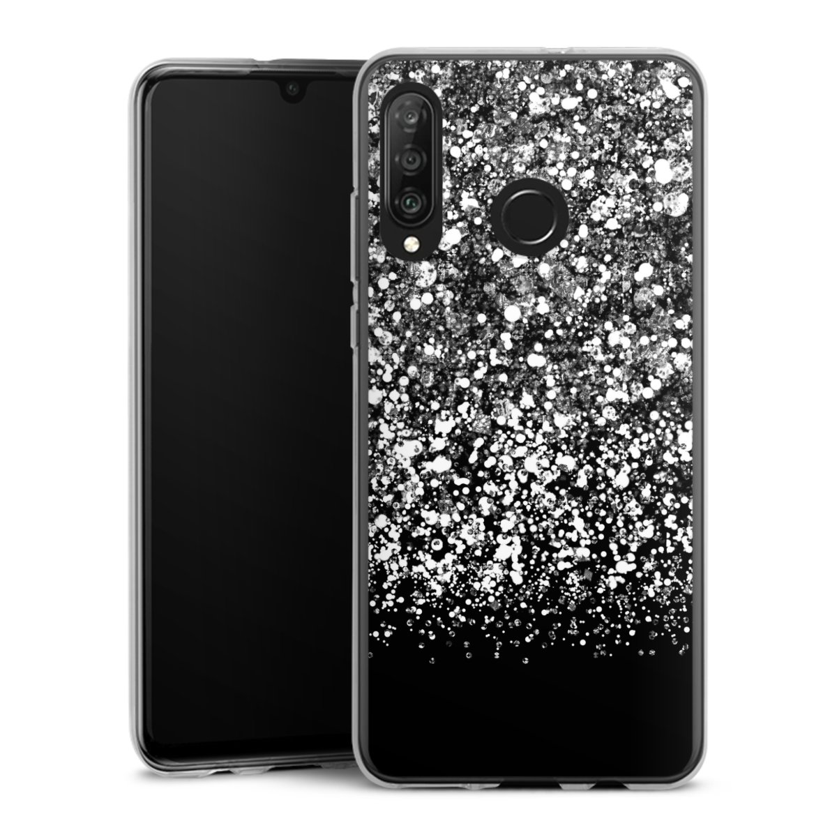 Huawei P30 Lite Handy Silikon Hülle Case transparent Handyhülle Glitzer Snowflake Muster Silikon Case