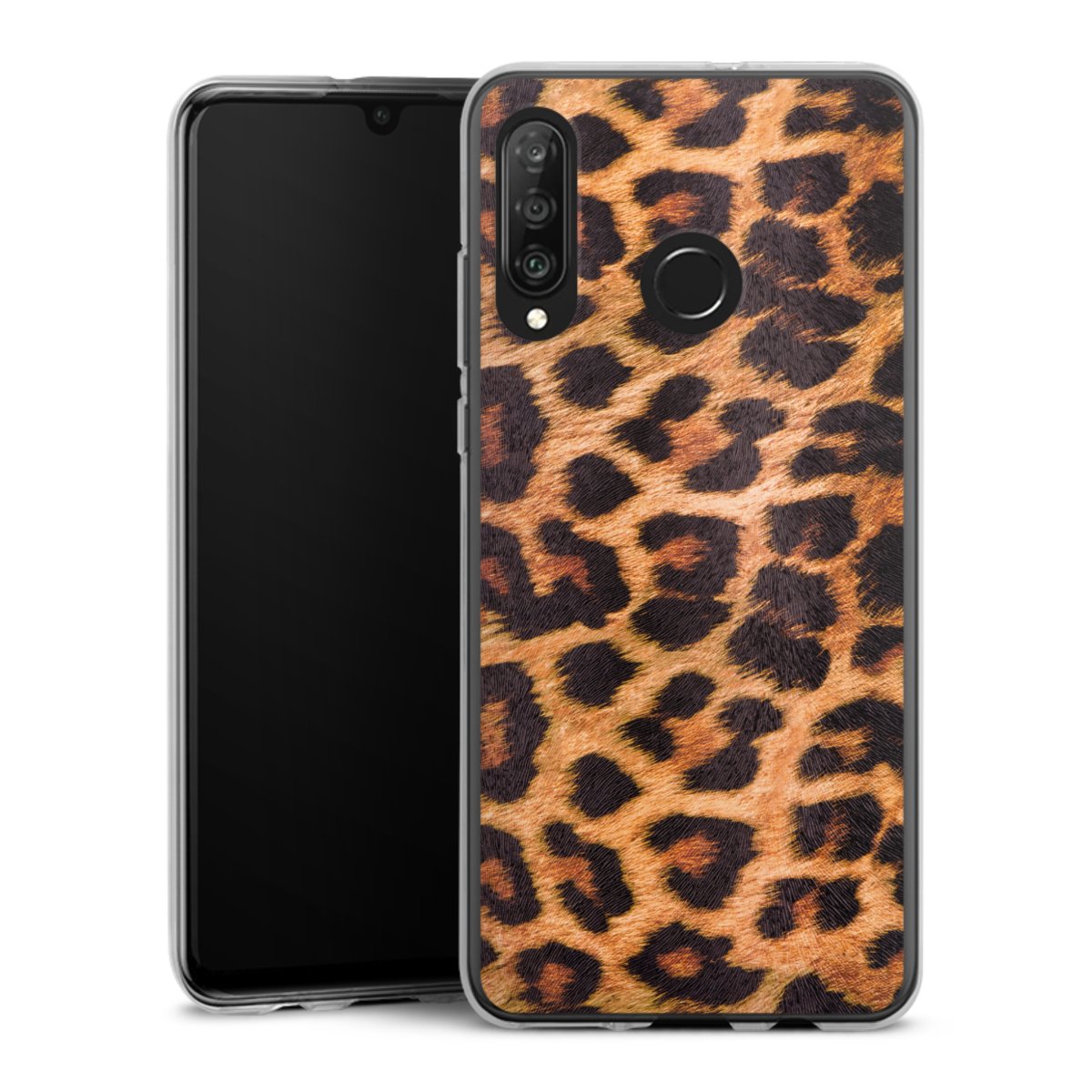 Huawei P30 Lite Handy Silikon Hülle Case transparent Handyhülle Animal Print Leopard Fur Silikon Case