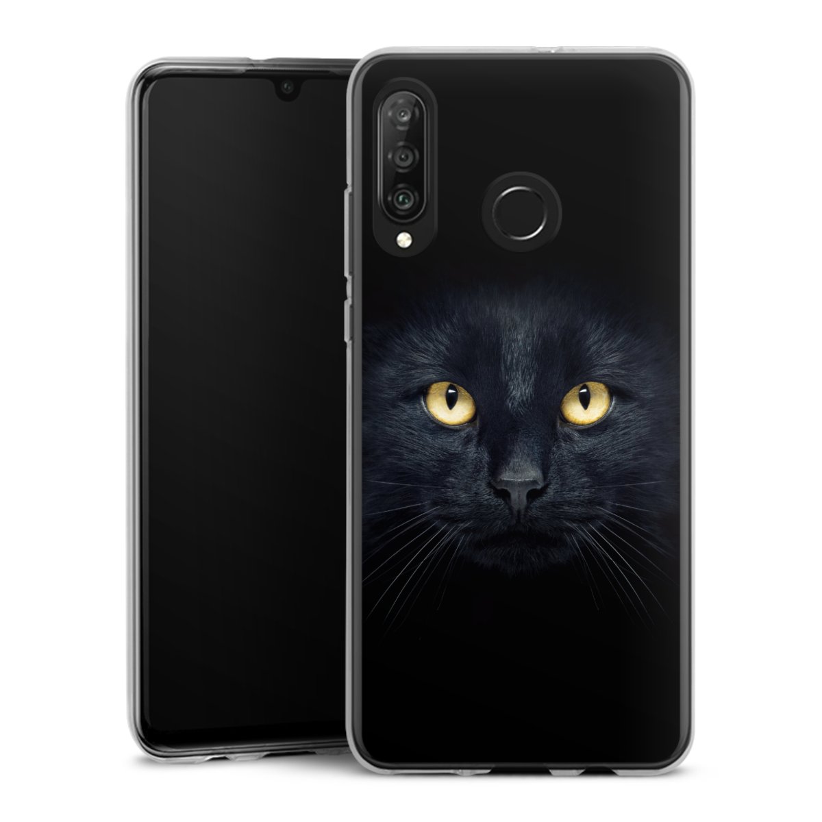 Huawei P30 Lite Handy Silikon Hülle Case transparent Handyhülle Eye Cat Black Silikon Case