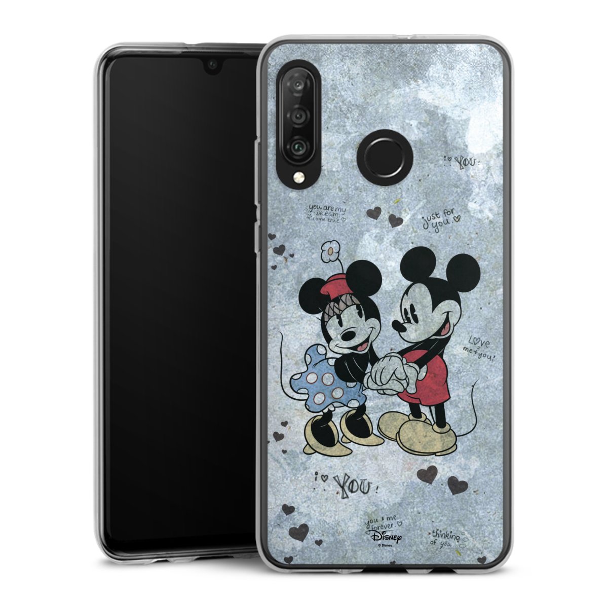 Huawei P30 Lite Handy Silikon Hülle Case transparent Handyhülle Mickey & Minnie Mouse Vintage Disney Silikon Case