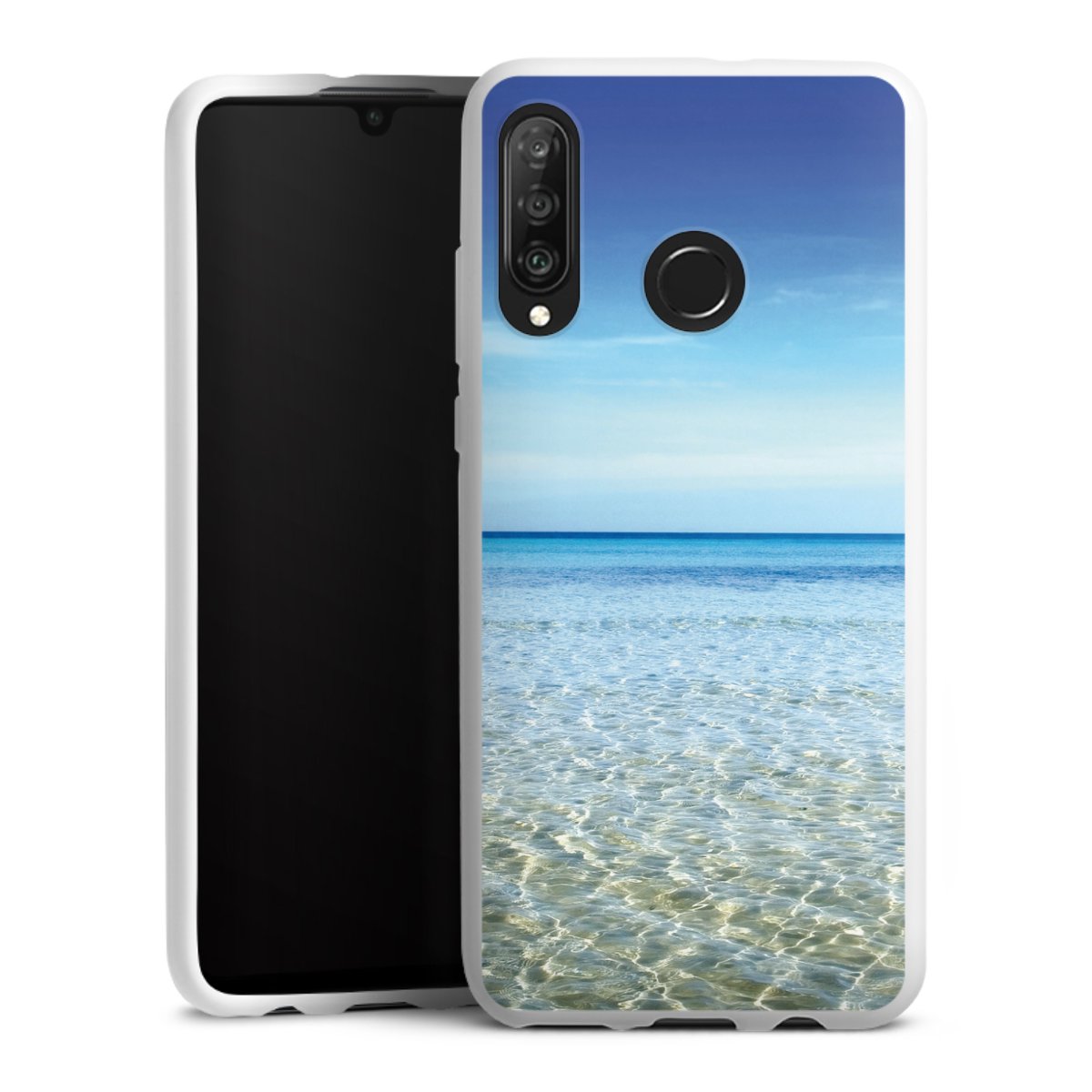 Huawei P30 Lite Handy Silikon Hülle Case weiß Handyhülle Urlaub Sky Ocean Silikon Case