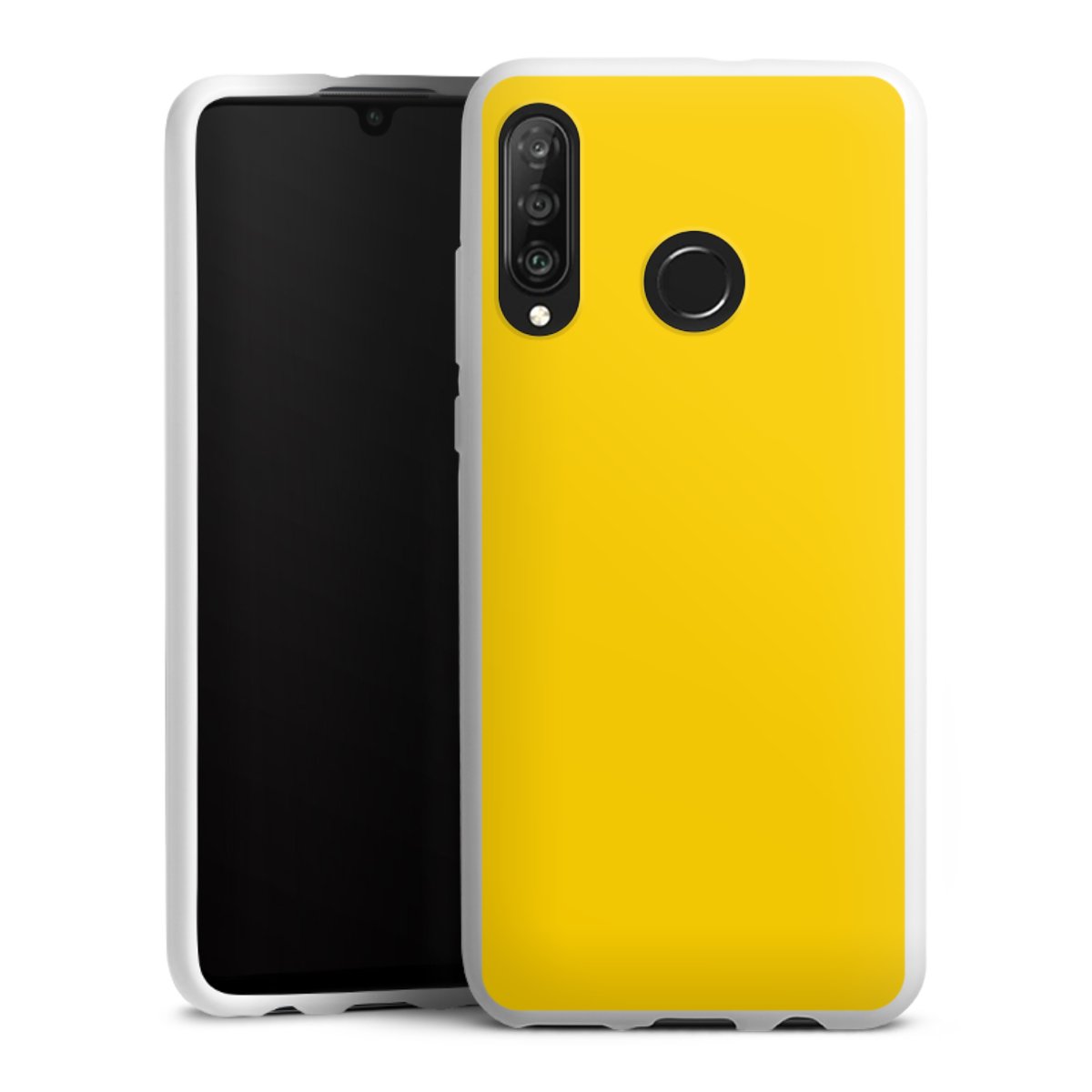 Huawei P30 Lite Handy Silikon Hülle Case weiß Handyhülle Yellow Unicoloured Colour Silikon Case