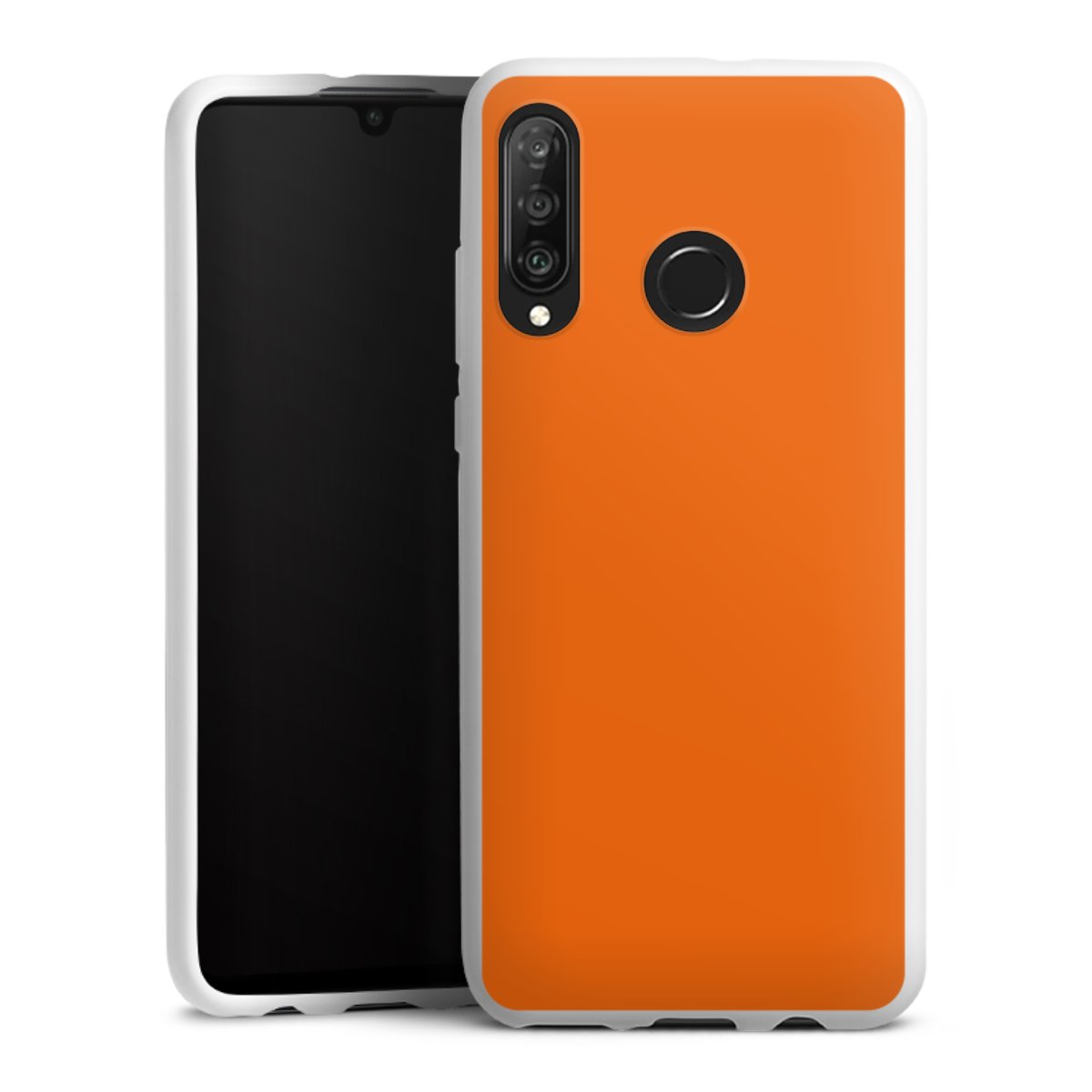 Huawei P30 Lite Handy Silikon Hülle Case weiß Handyhülle Orange Colour Unicoloured Silikon Case