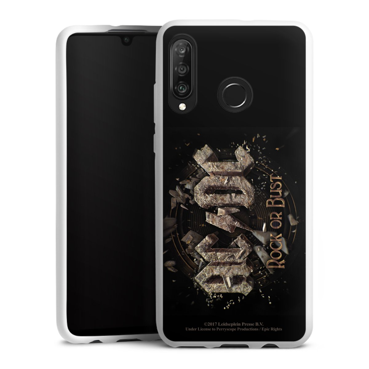 Huawei P30 Lite Handy Silikon Hülle Case weiß Handyhülle Acdc Official Licensed Product Rock Or Bust Silikon Case