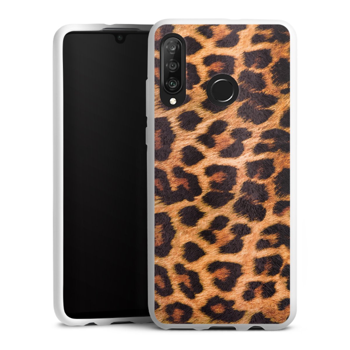 Huawei P30 Lite Handy Silikon Hülle Case weiß Handyhülle Animal Print Leopard Fur Silikon Case