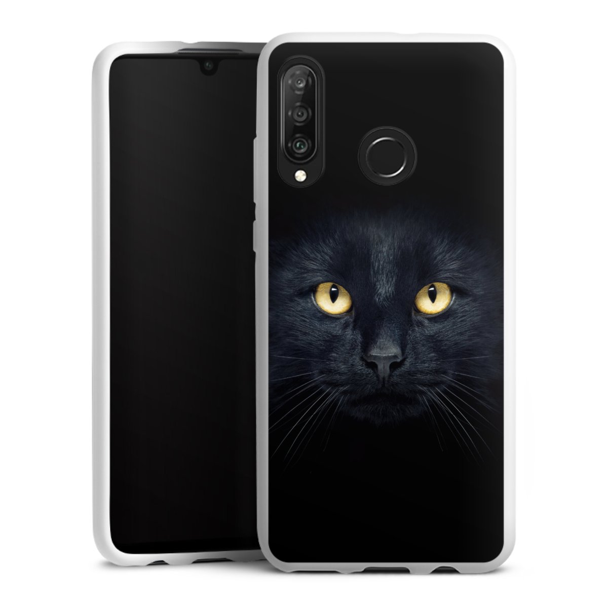 Huawei P30 Lite Handy Silikon Hülle Case weiß Handyhülle Eye Cat Black Silikon Case