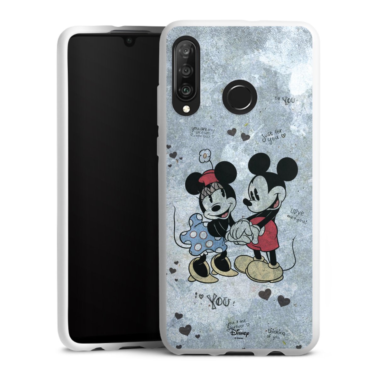 Huawei P30 Lite Handy Silikon Hülle Case weiß Handyhülle Mickey & Minnie Mouse Vintage Disney Silikon Case