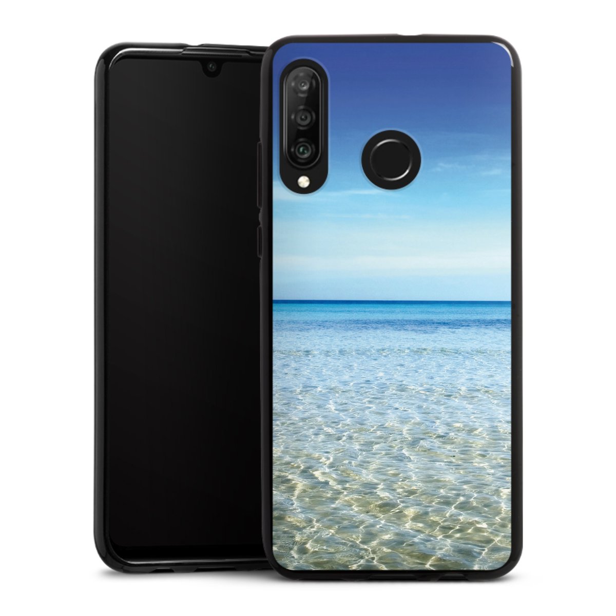 Huawei P30 Lite Handy Silikon Hülle Case schwarz Handyhülle Urlaub Sky Ocean